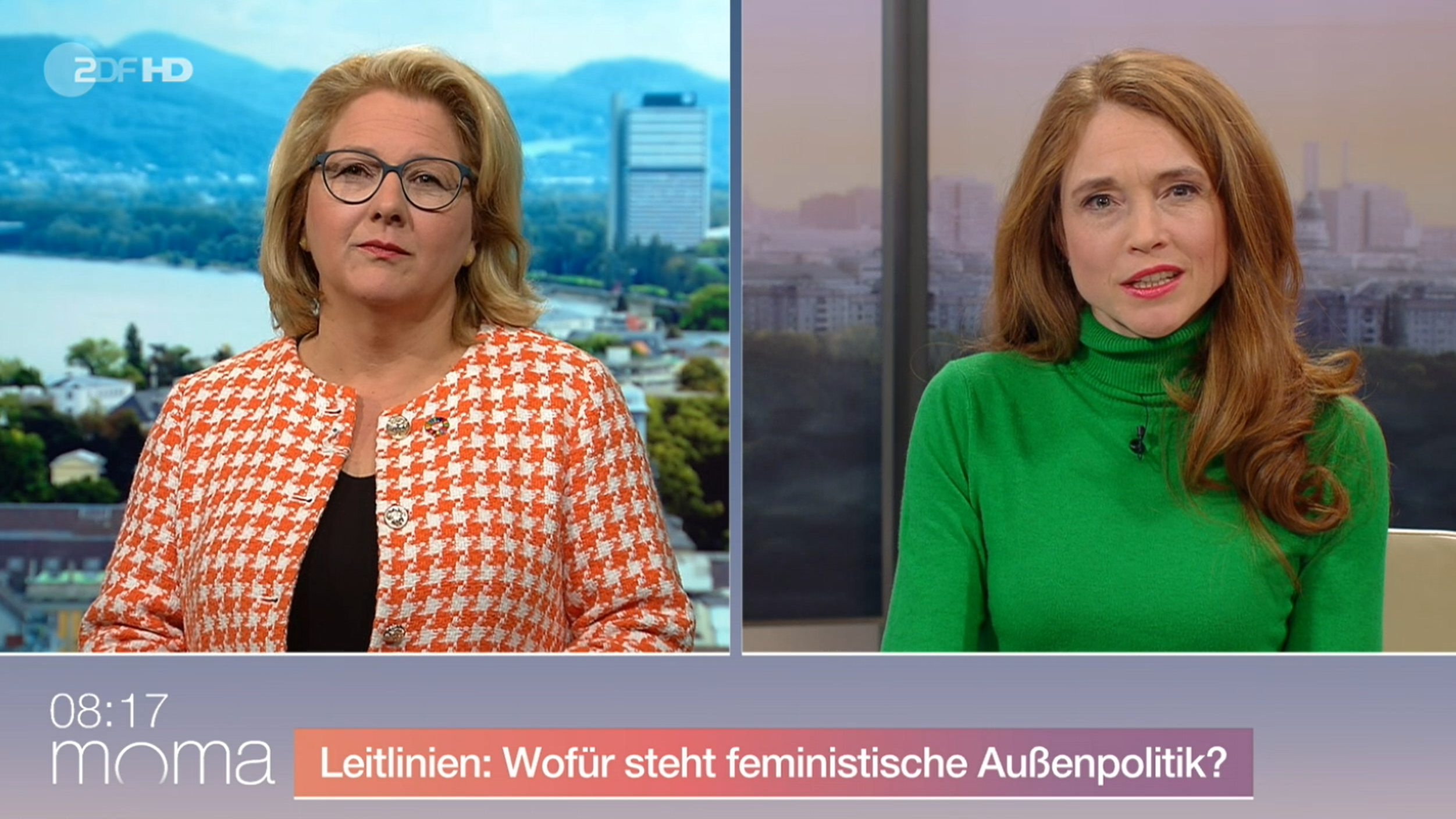Standbild aus dem Videointerview von Ministerin Svenja Schulze mit dem ZDF-Morgenmagazin am 8. März 2023