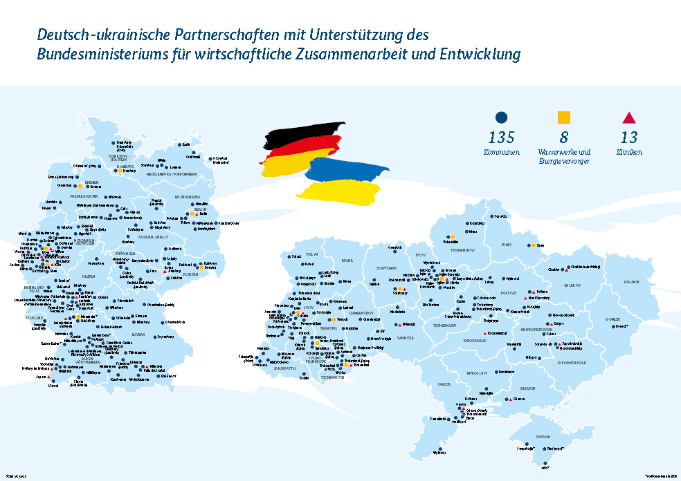 Karte der vom BMZ unterstützten deutsch-ukrainischen Partnerschaften
