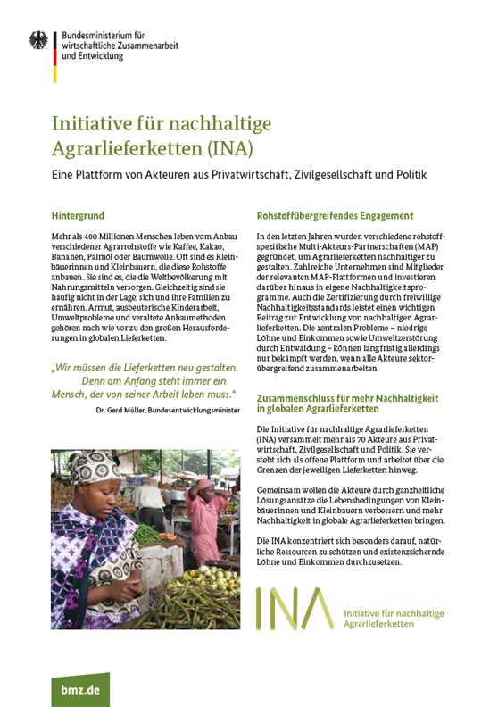 Titelblatt: Factsheet "Initiative für nachhaltige Agrarlieferketten (INA)"