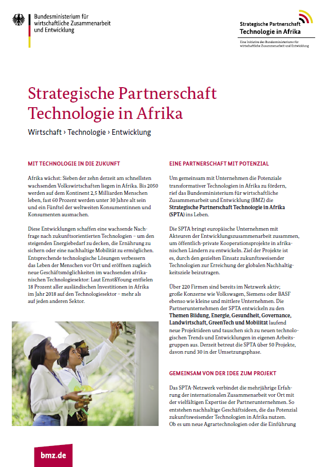 Titelblatt: Factsheet: Strategische Partnerschaft Technologie in Afrika