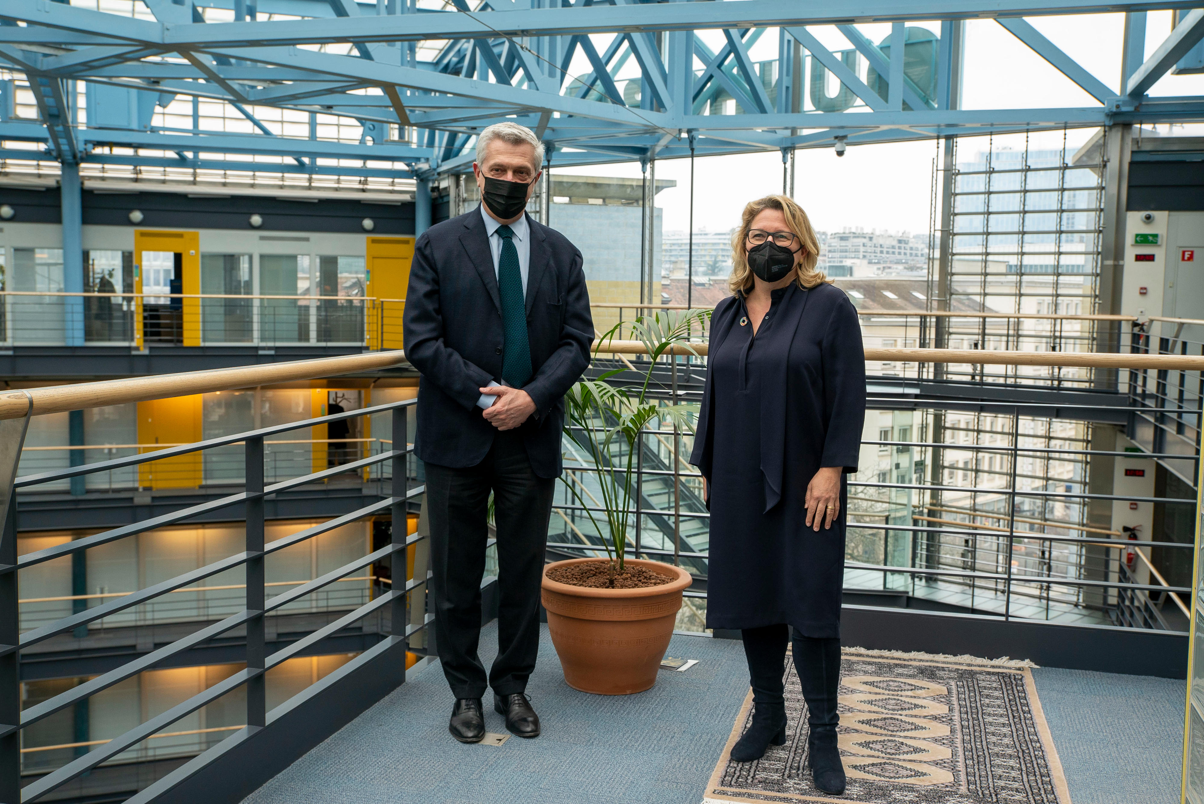 Bundesentwicklungsministerin Svenja Schulze und der UN-Flüchtlingskommissar Filippo Grandi in Genf