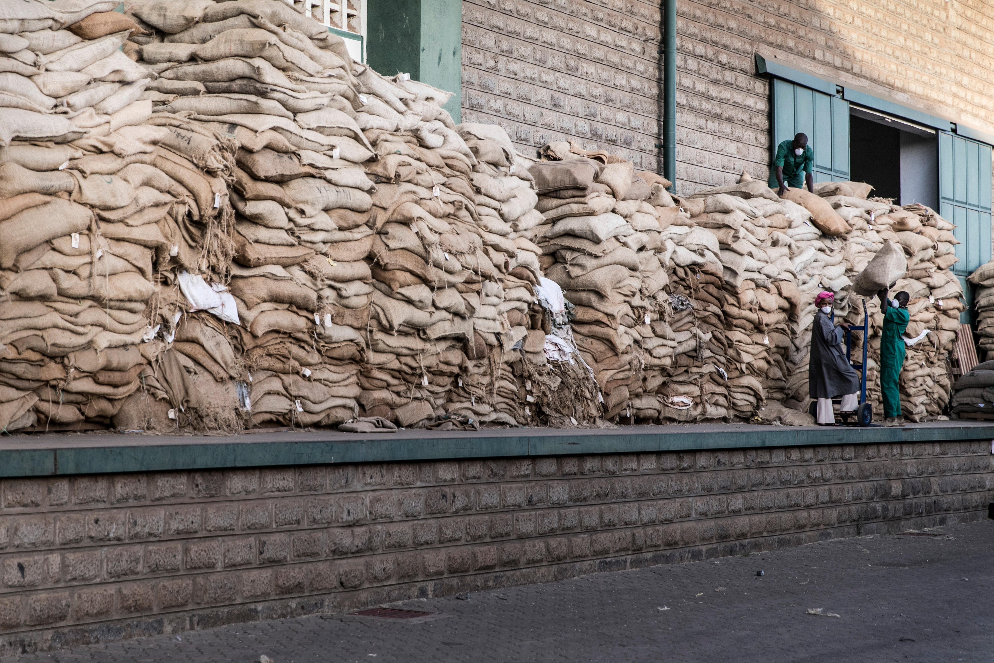 Bags of coffee in Kenya's largest coffee roasting plant