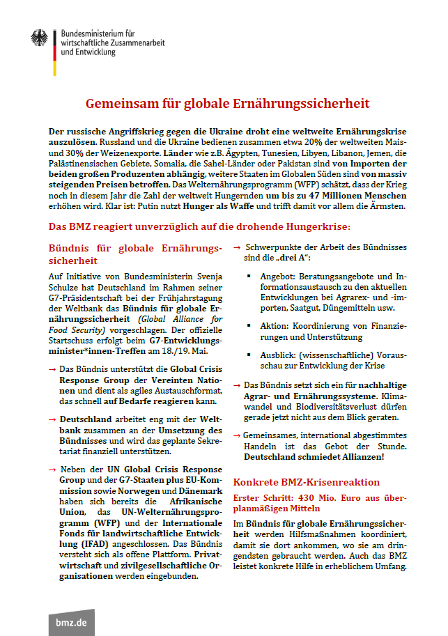 Titelblatt: Gemeinsam für globale Ernährungssicherheit