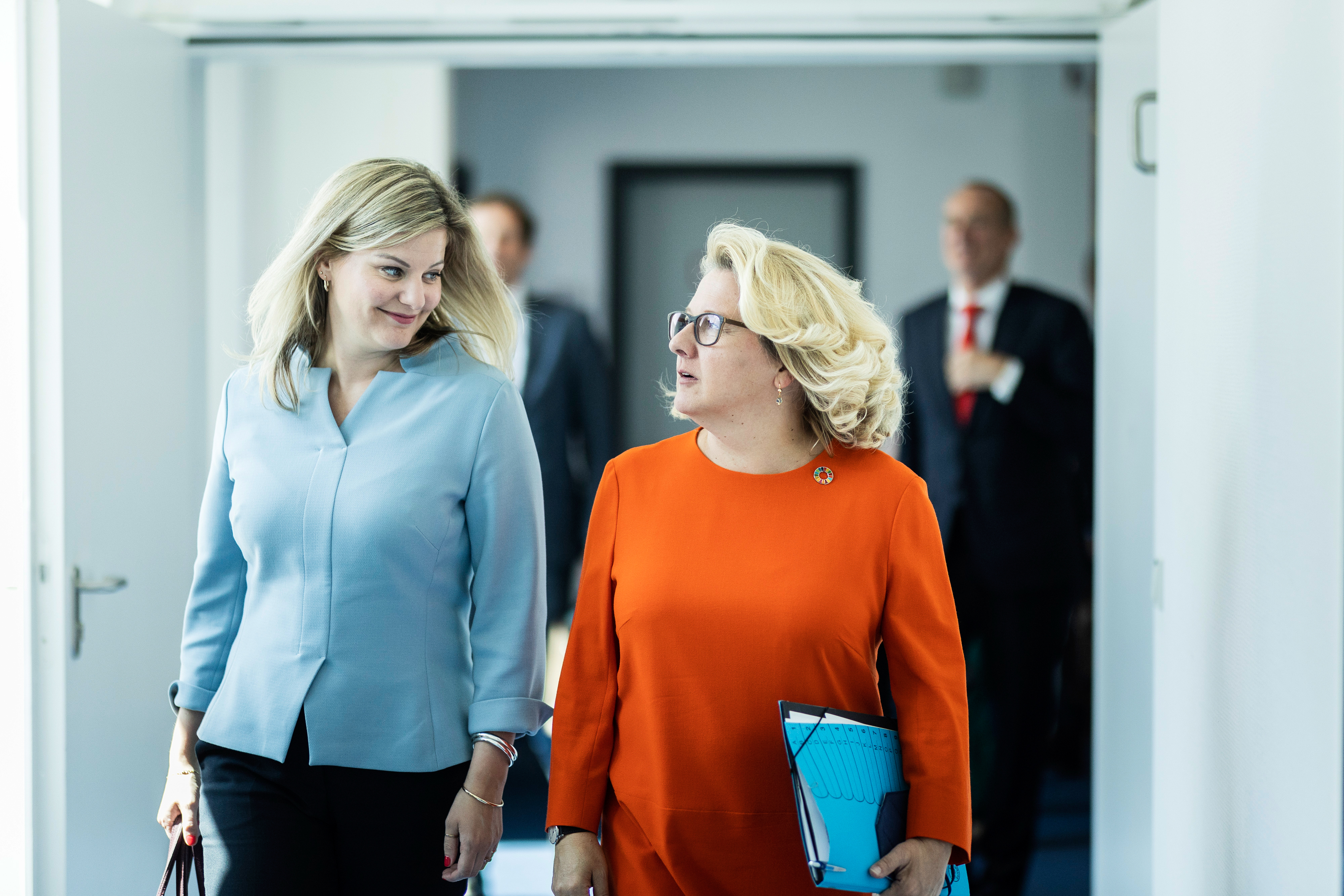 Svenja Schulze, Bundesministerin für wirtschaftliche Zusammenarbeit und Entwicklung, trifft Lisje Schreinemacher, Ministerin für Außenhandel und Entwicklungszusammenarbeit der Niederlande in Berlin.