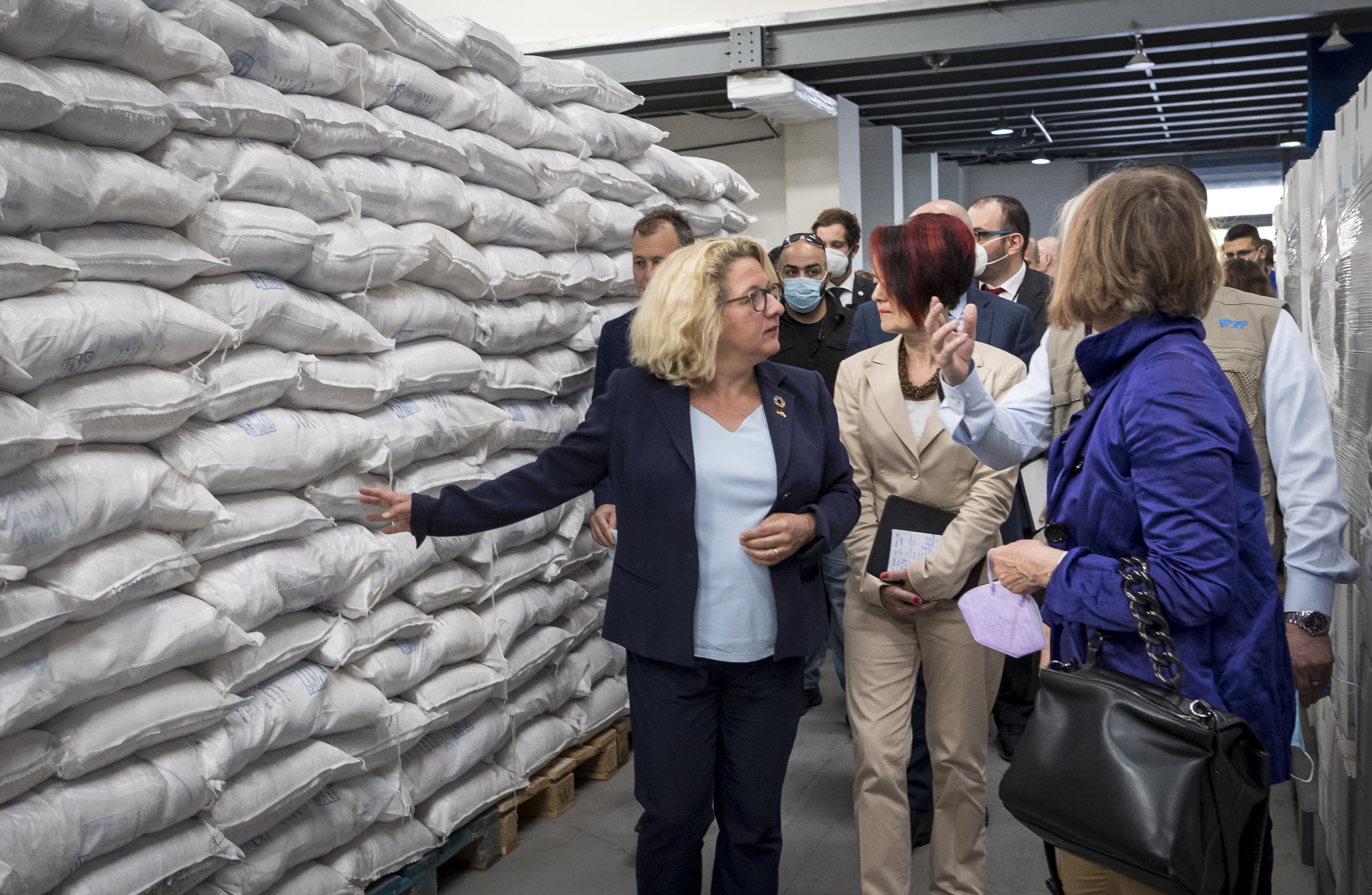 German Development Minister Svenja Schulze visits the UN World Food Programme (WFP) food warehouse in Beirut, Lebanon.