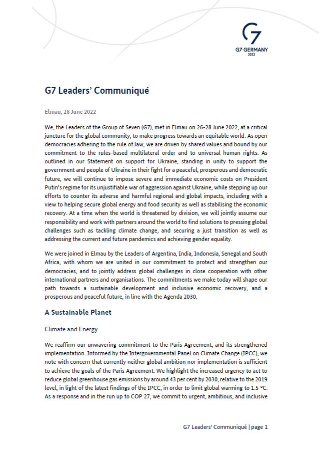 Cover: G7 Leaders’ Communiqué