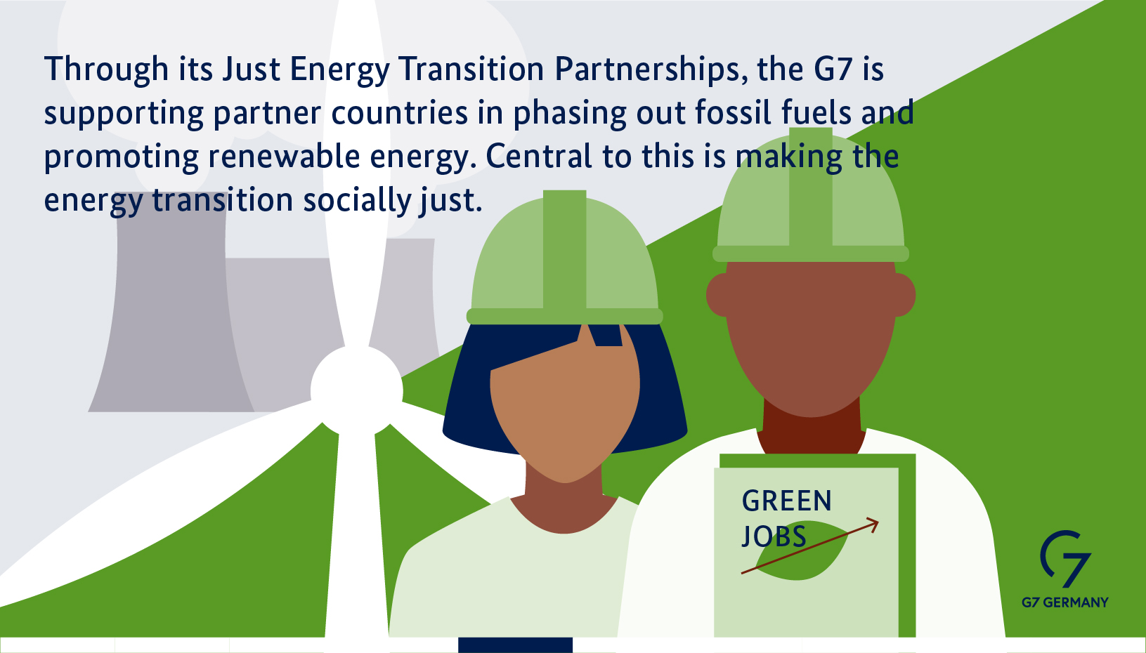 With its Just Energy Transition Partnerships, the G7 supports partner countries in phasing out coal and promoting investments in renewable energies. A socially just design of the energy transition is central to this.