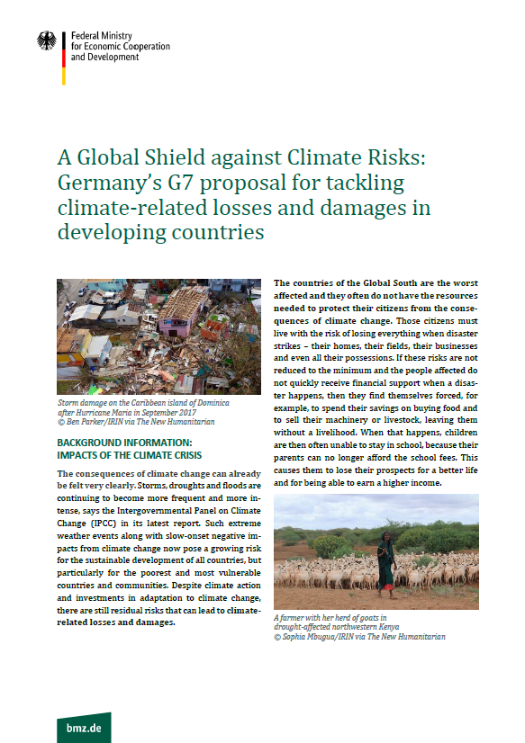 Cover: A Global Shield against Climate Risks: Germany’s G7 proposal for tackling climate-related losses and damages in developing countries