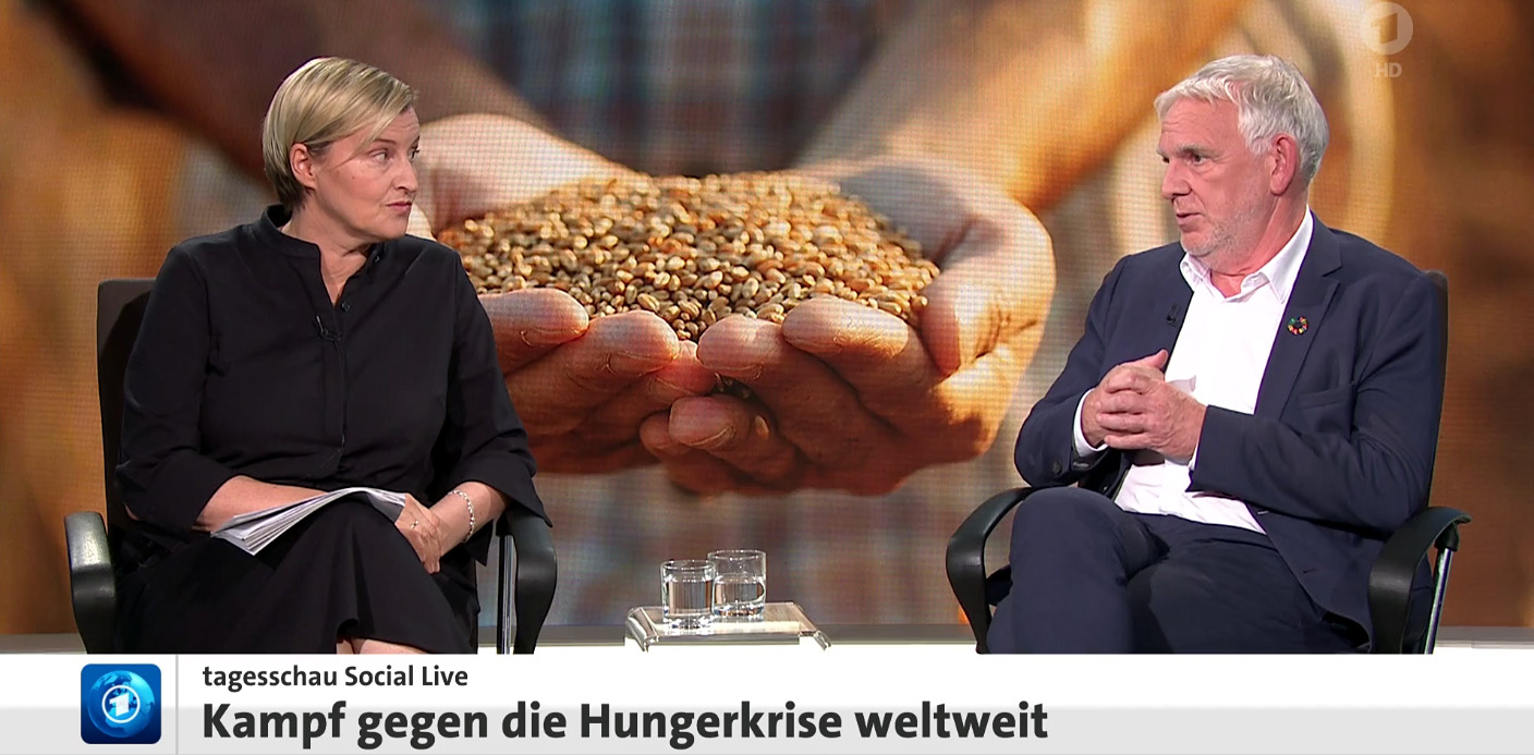 Tagesschau-Gespräch mit Entwicklungs-Staatssekretär Flasbarth und Dagmar Pruin, Präsidentin von Brot für die Welt, Standbild aus dem Video
