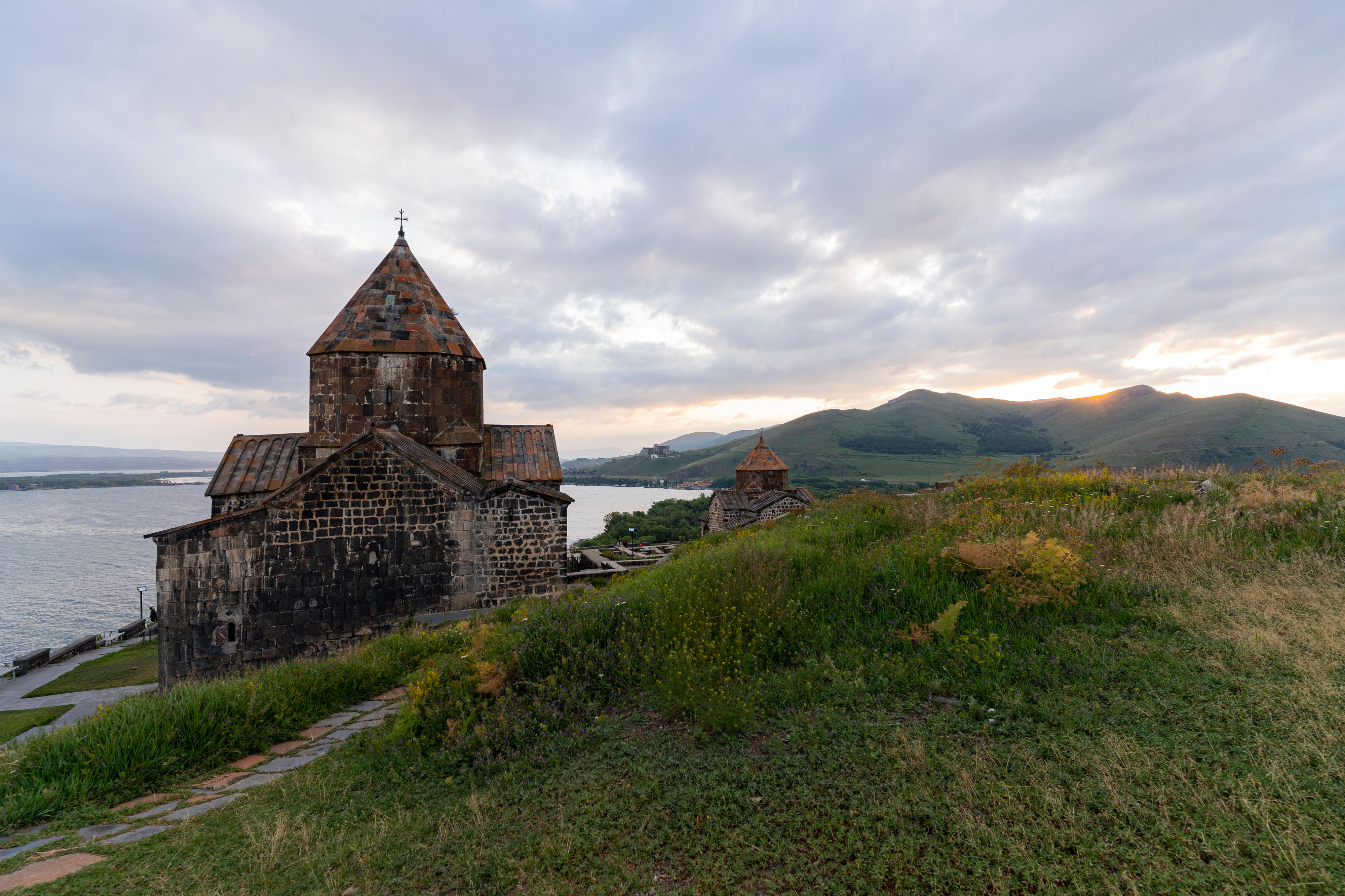 Sevanavank Monastery on a peninsula in Sevan Lake, Armenia