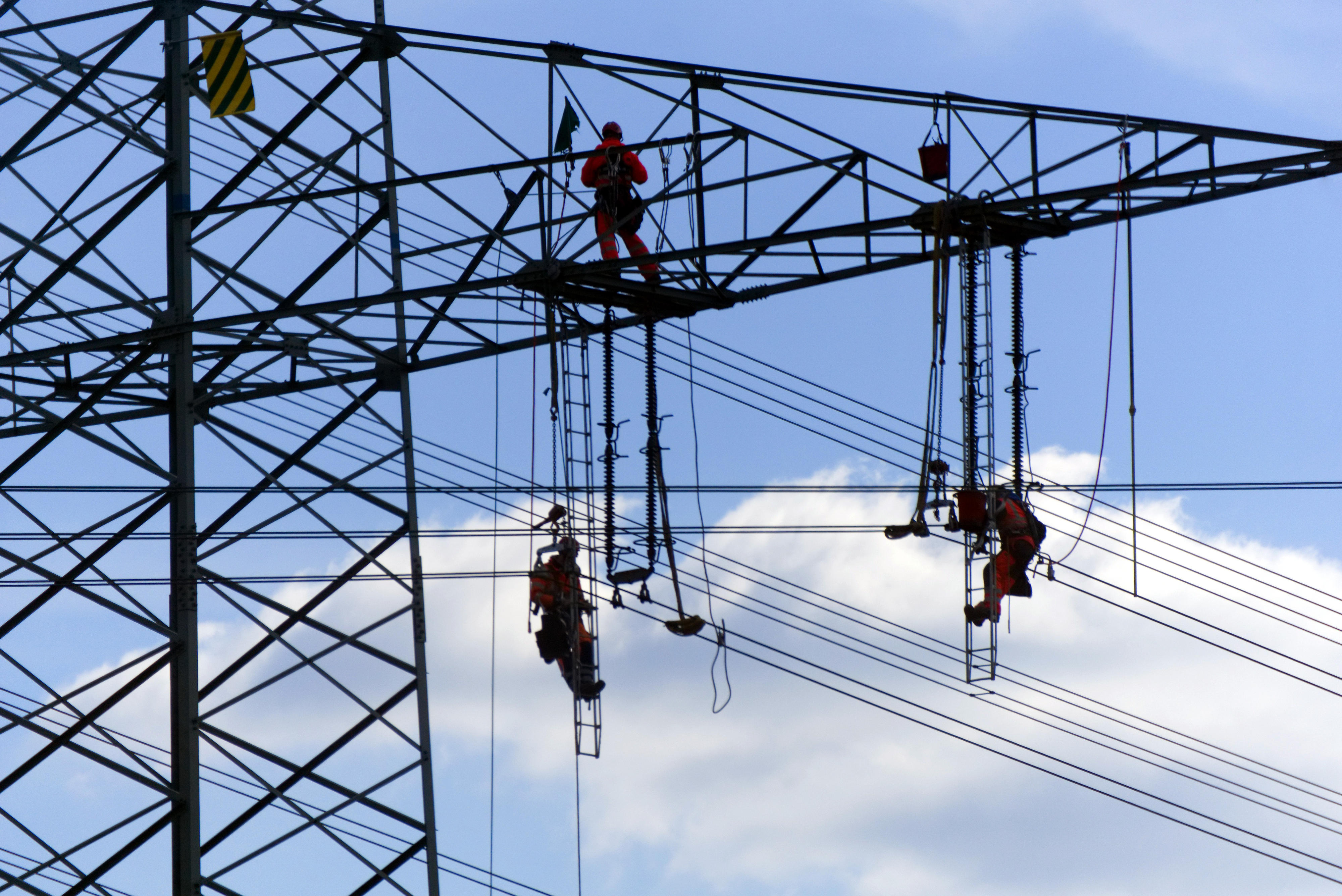 Maintenance work on a high-voltage power line in Vietnam