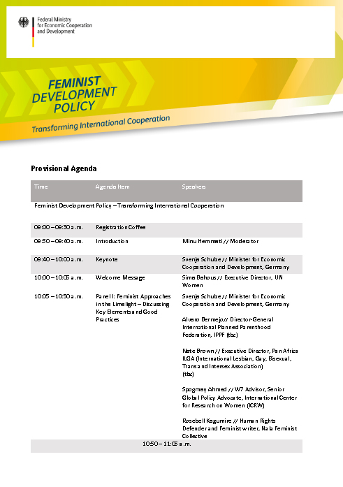 Cover programme of the conference "Feminist development policy – transforming international cooperation"
