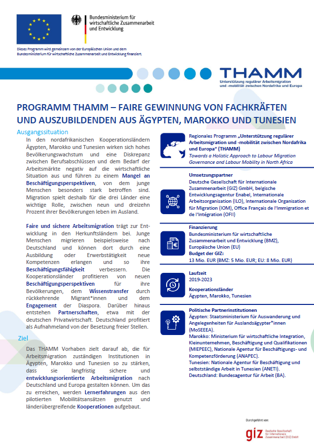 Titelbild: Programm THAMM – faire Gewinnung von Fachkräften und Auszubildenden aus Ägypten, Marokko und Tunesien