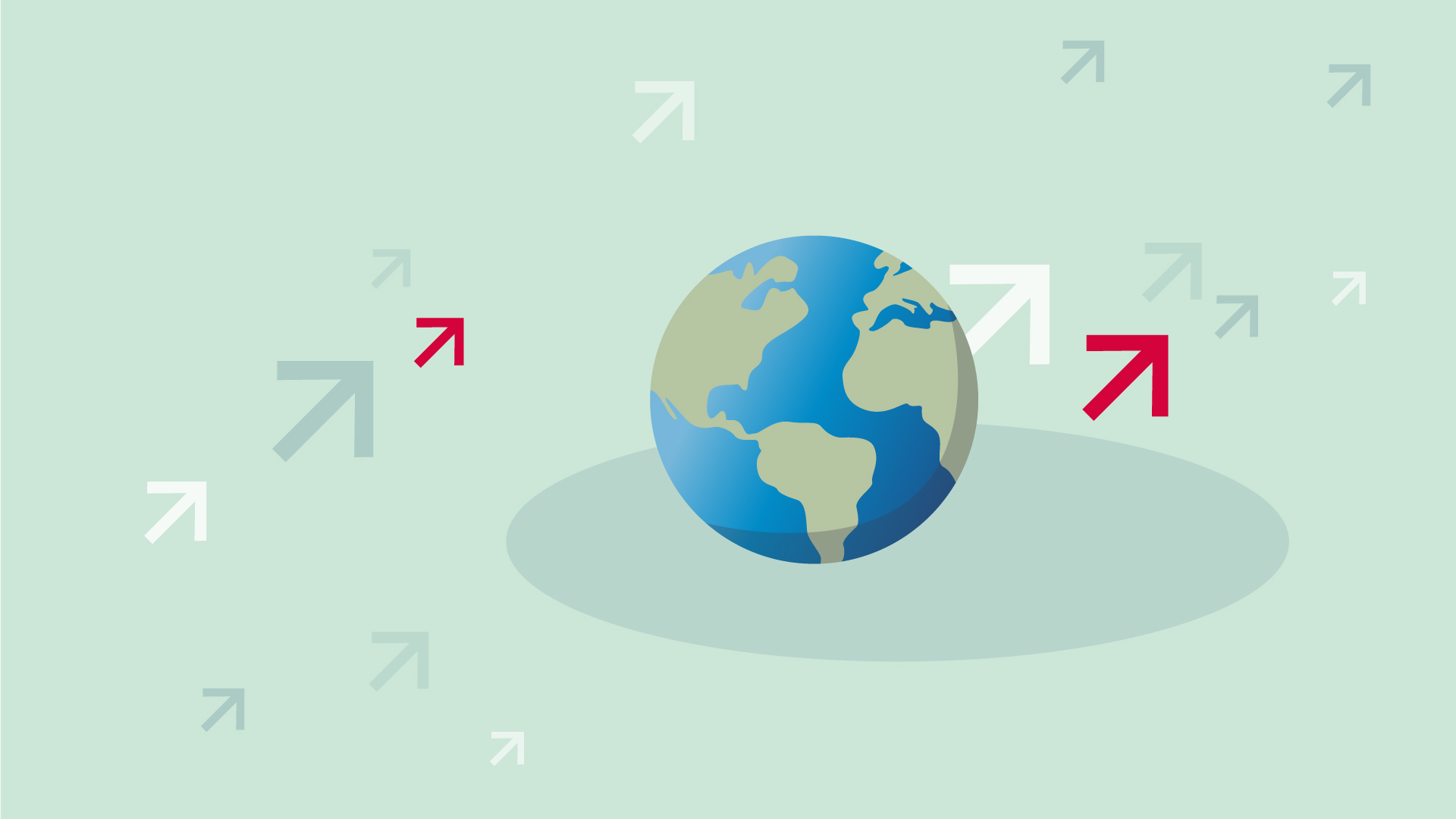 Globus-Grafik auf grünem Hintergrund mit Pfeilen rundherum, die nach oben rechts weisen