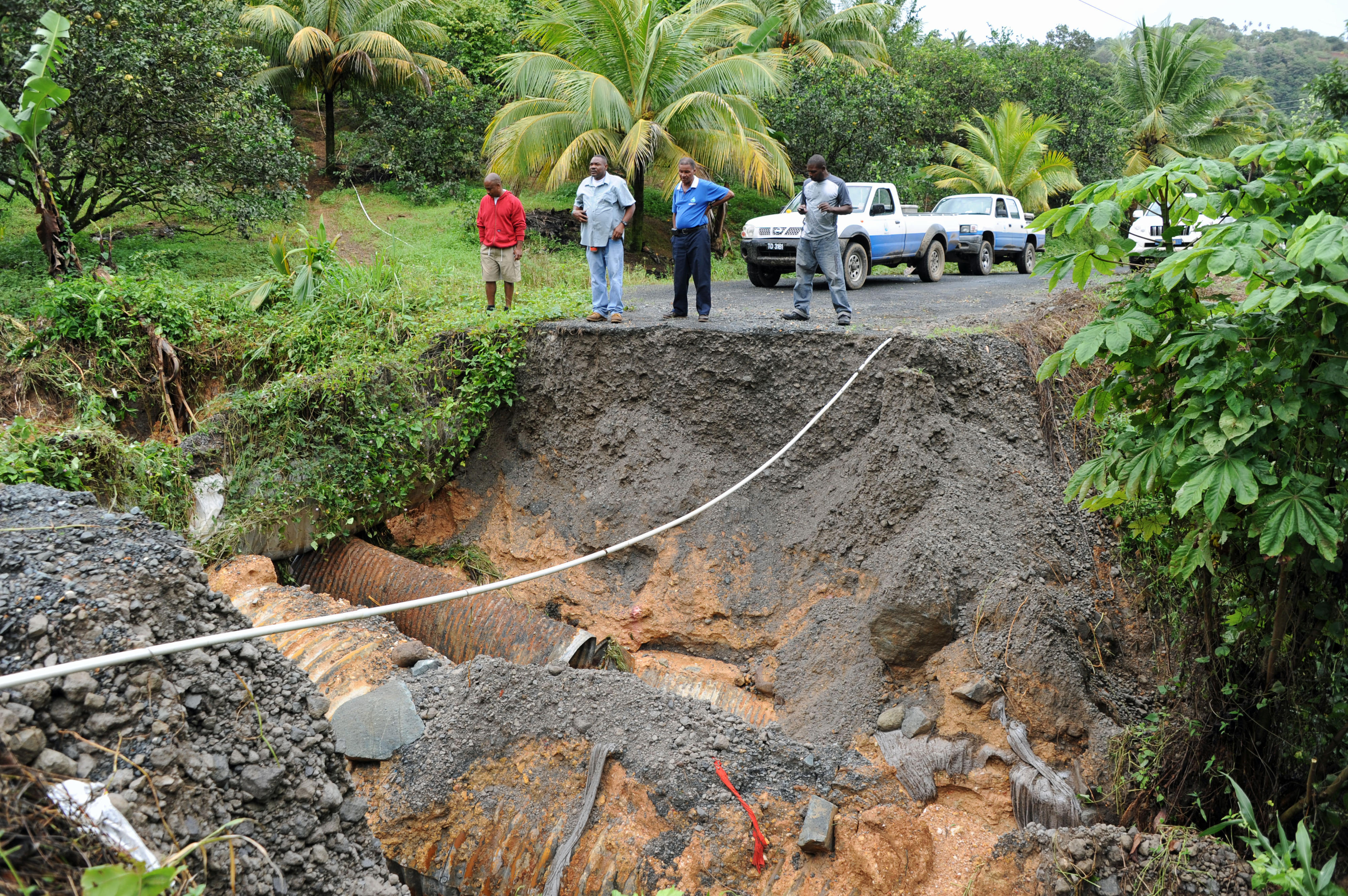 A road in the Caribbean nation of St Lucia was washed away after heavy rain.