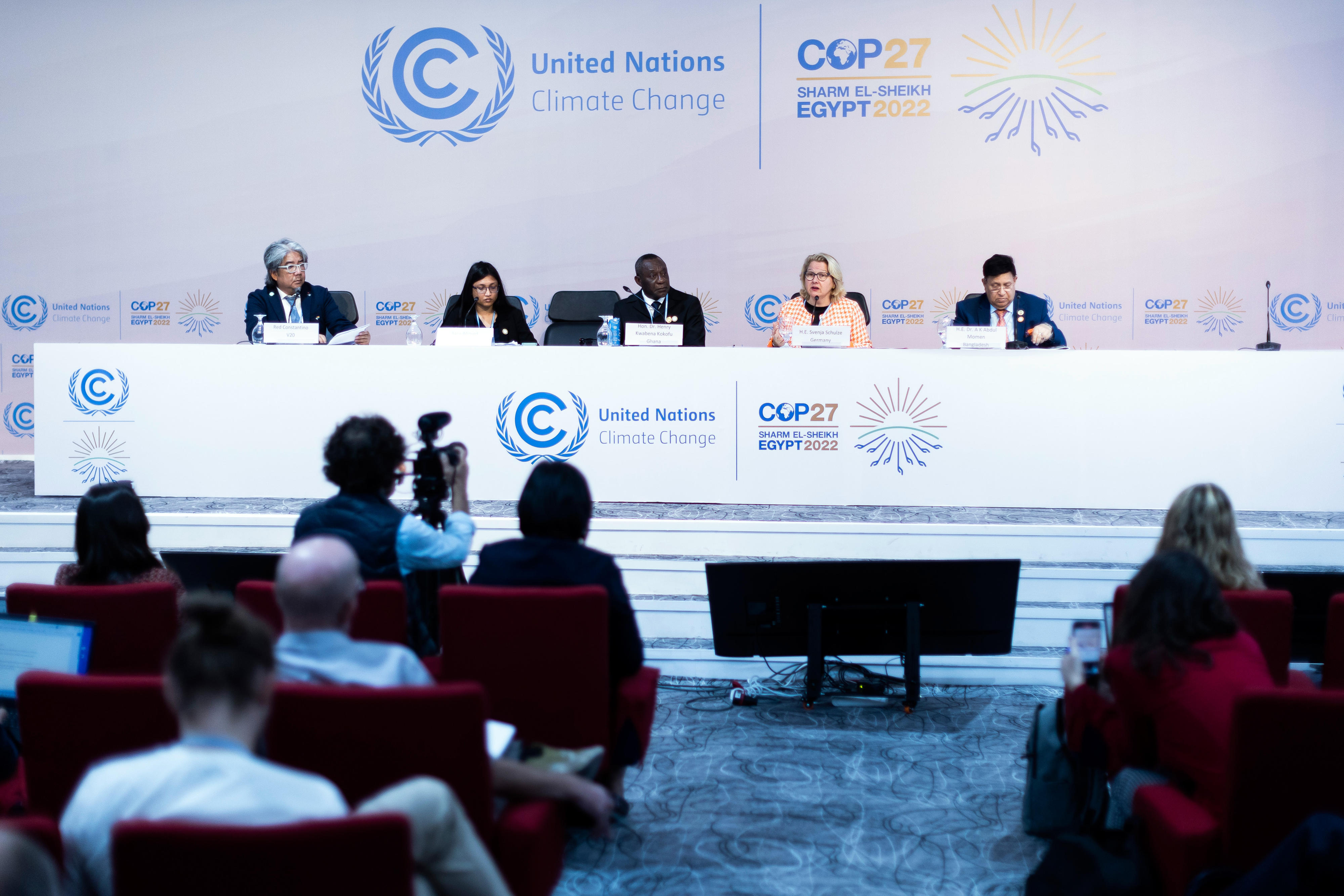 Development Minister Svenja Schulze speaks at the official launch of the Global Shield against Climate Risks at the COP27 World Climate Conference in Sharm El-Sheikh, Egypt.