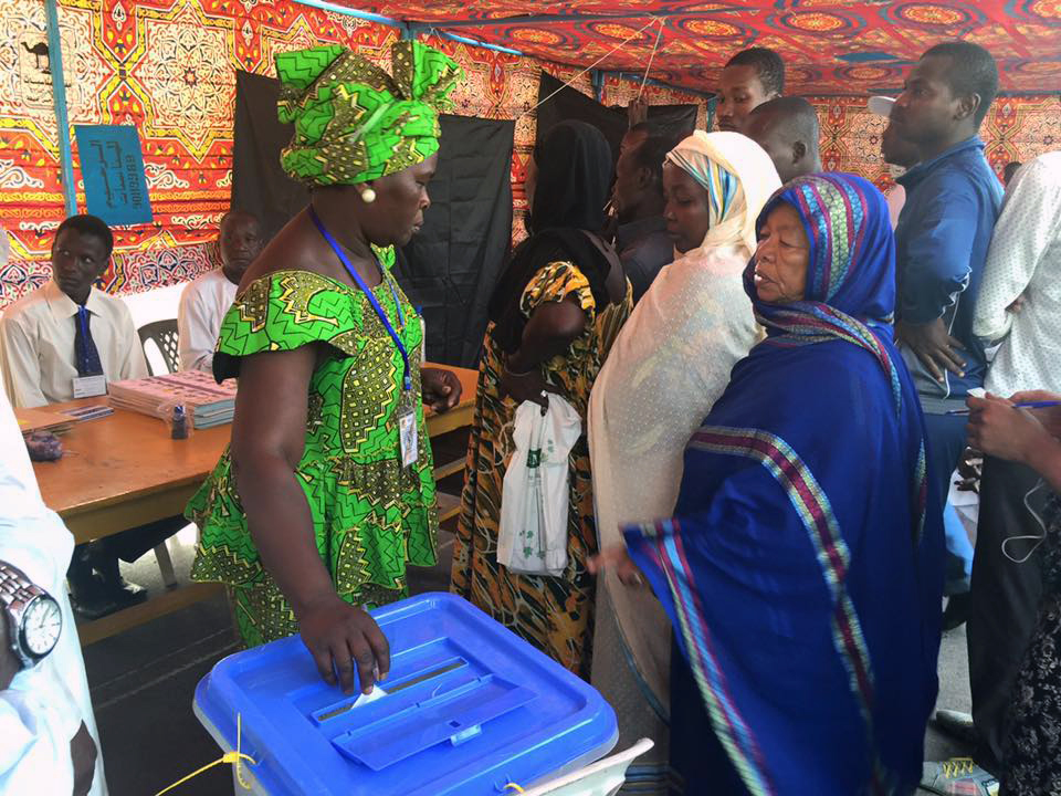 A woman casts her vote in the 2016 presidential election in Chad.