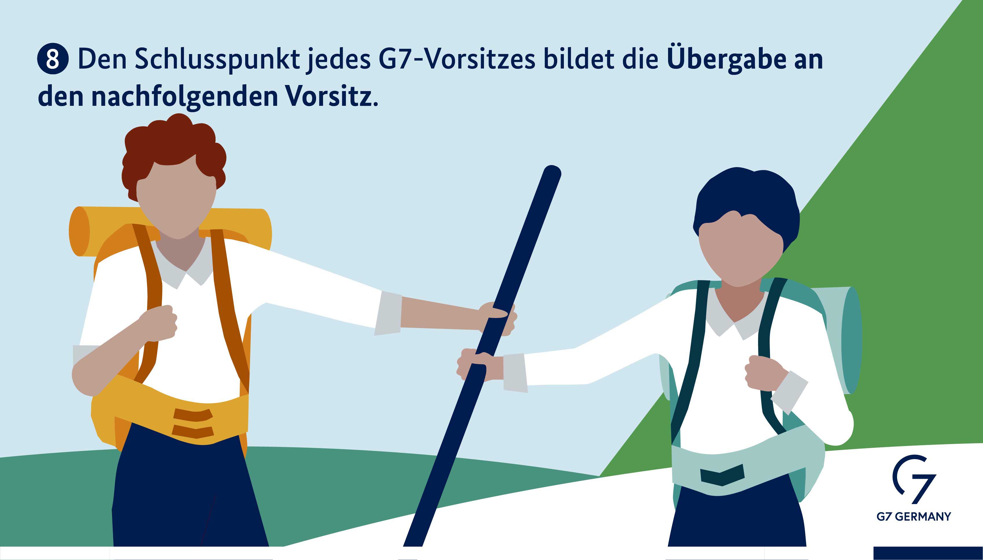 Den Schlusspunkt jedes G7-Vorsitzes bildet die Übergabe an den nachfolgenden Vorsitz.