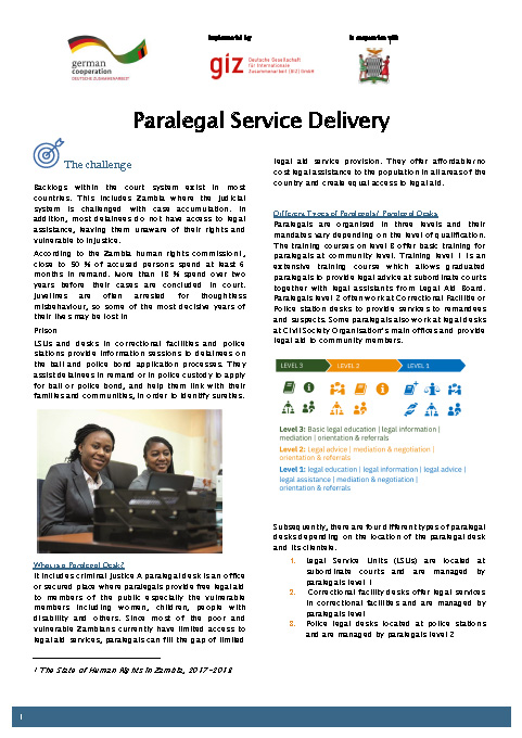 Cover Factsheet Paralegal Service Delivery