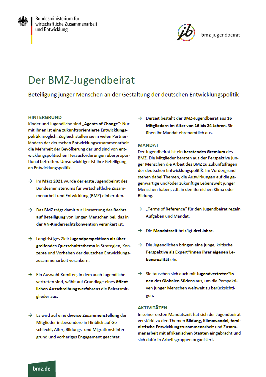 Titelblatt: Der BMZ-Jugendbeirat