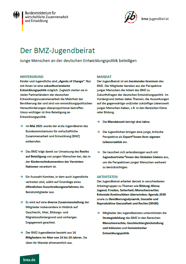 Titelblatt: Der BMZ-Jugendbeirat
