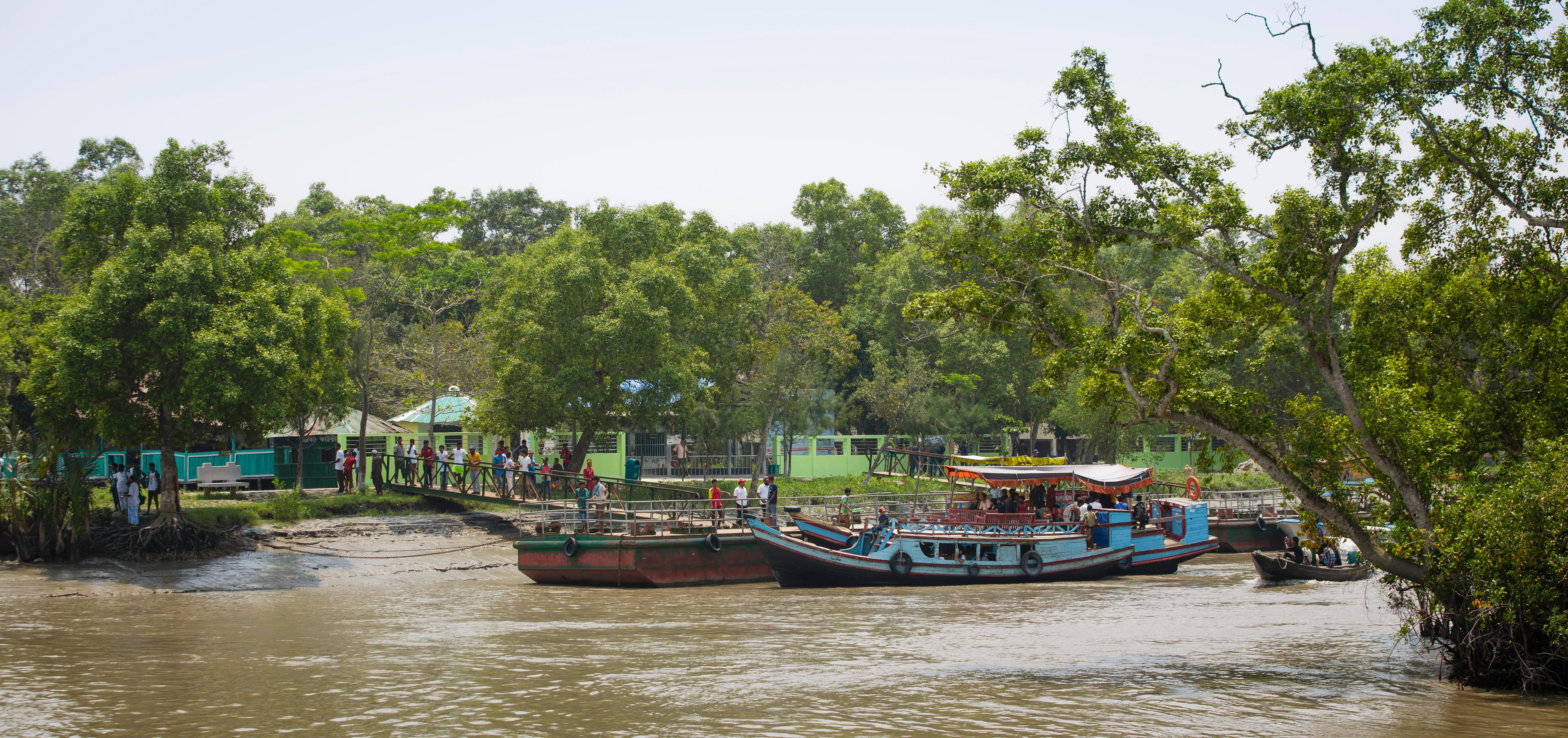 Ship mooring in the Sundarbans, the largest mangrove forests on earth in Bangladesh