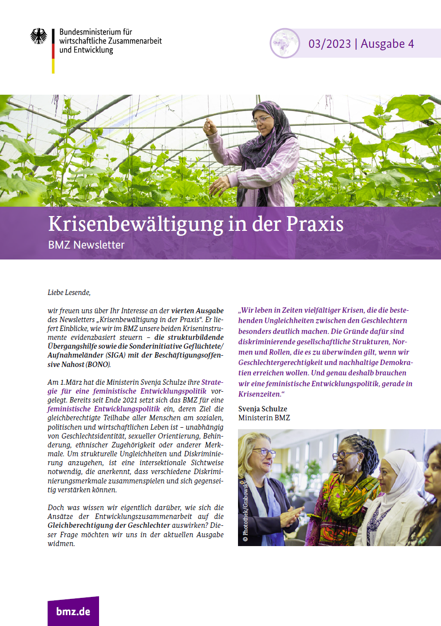 Titelblatt: Krisenbewältigung in der Praxis – BMZ-Newsletter | Ausgabe 4 (März 2023)