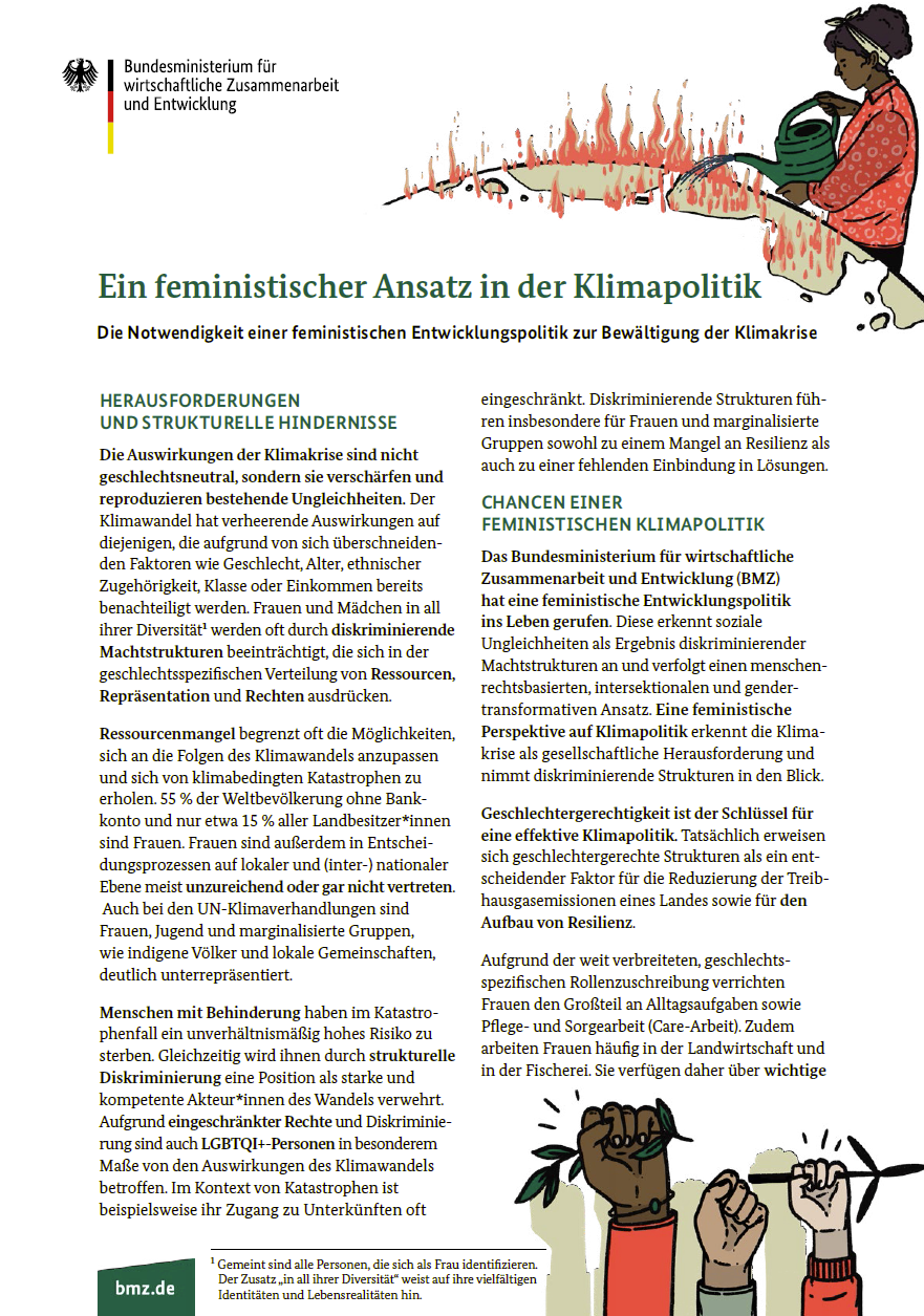 Titelblatt des Factsheets: Ein feministischer Ansatz in der Klimapolitik