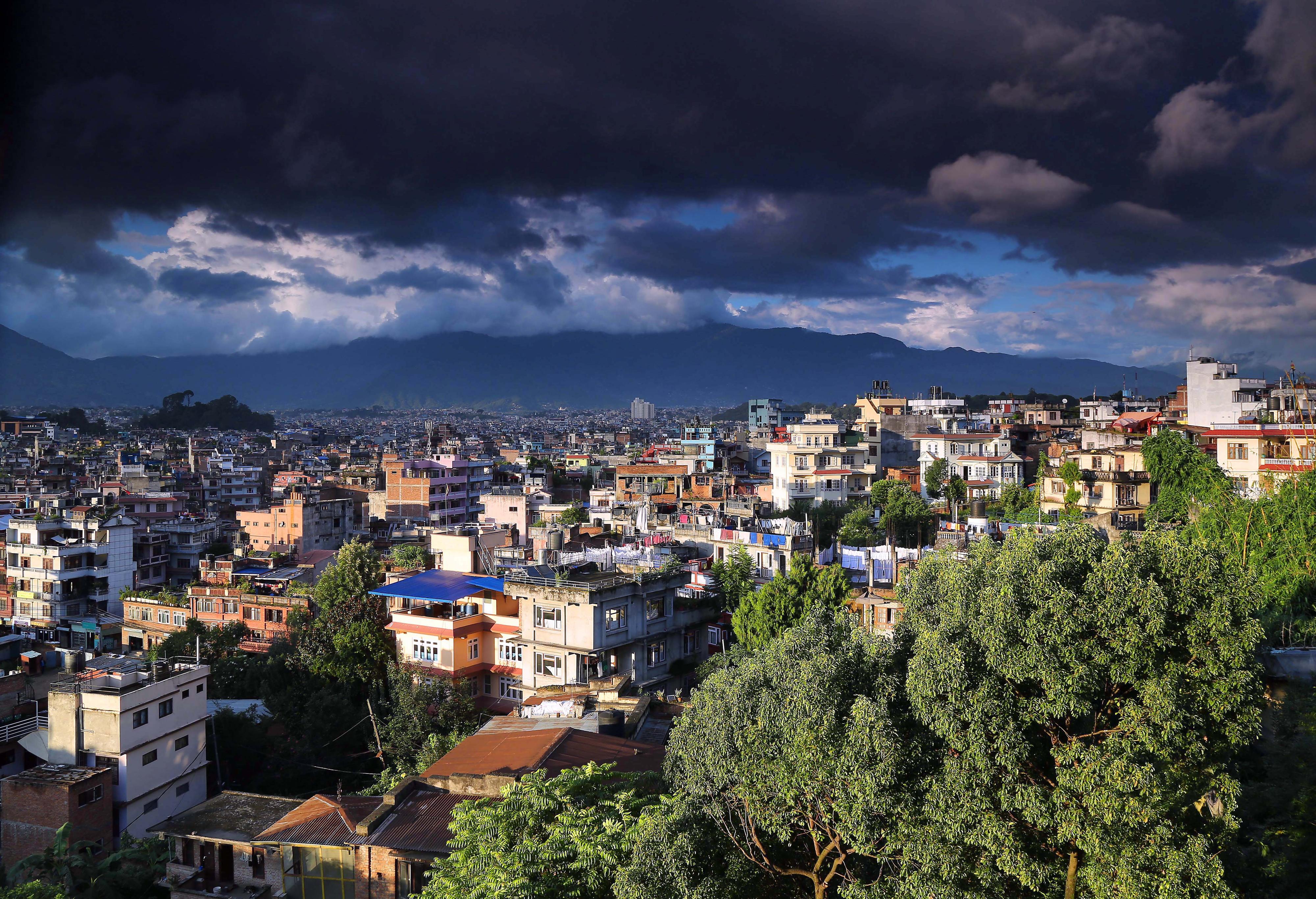 View of Kathmandu, the capital of Nepal, during the monsoon season