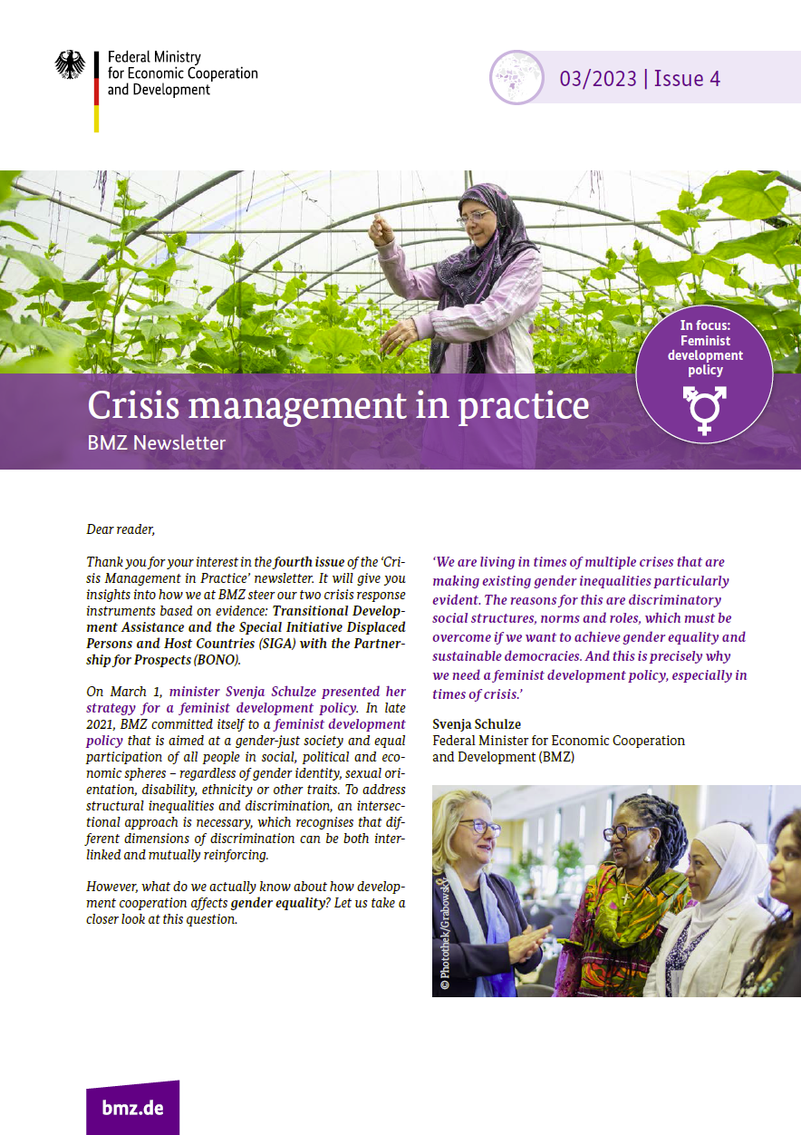 Cover: Crisis management in practice – BMZ Newsletter | Issue 4 (March 2023)
