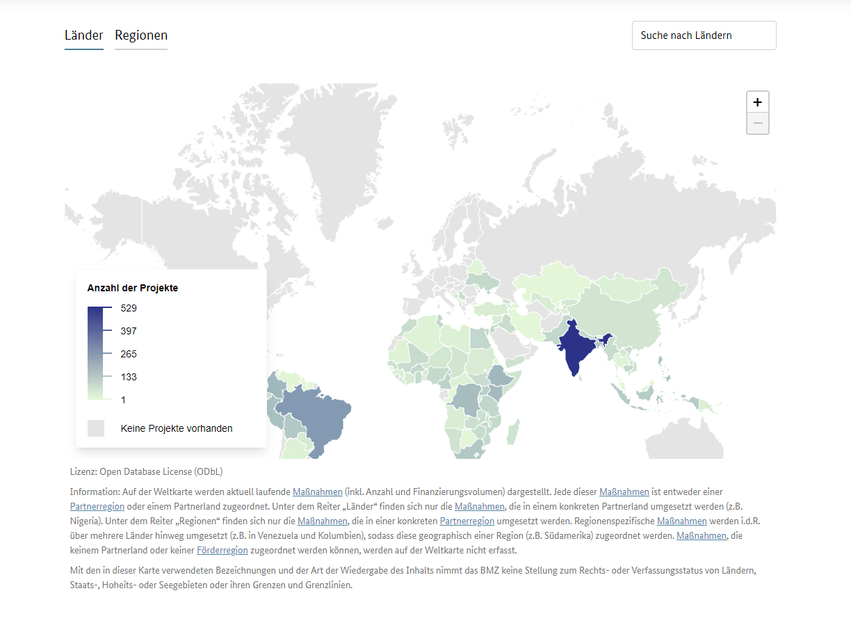 Screenshot from the transparency portal: Ongoing projects worldwide