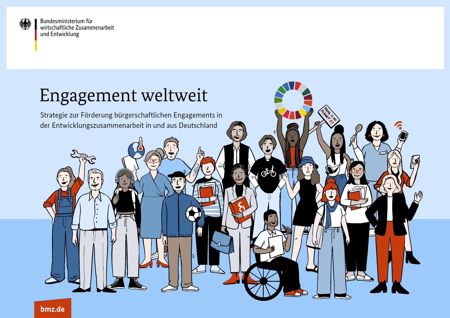 Titelblatt: Engagement weltweit | Strategie zur Förderung bürgerschaftlichen Engagements in der Entwicklungszusammenarbeit in und aus Deutschland