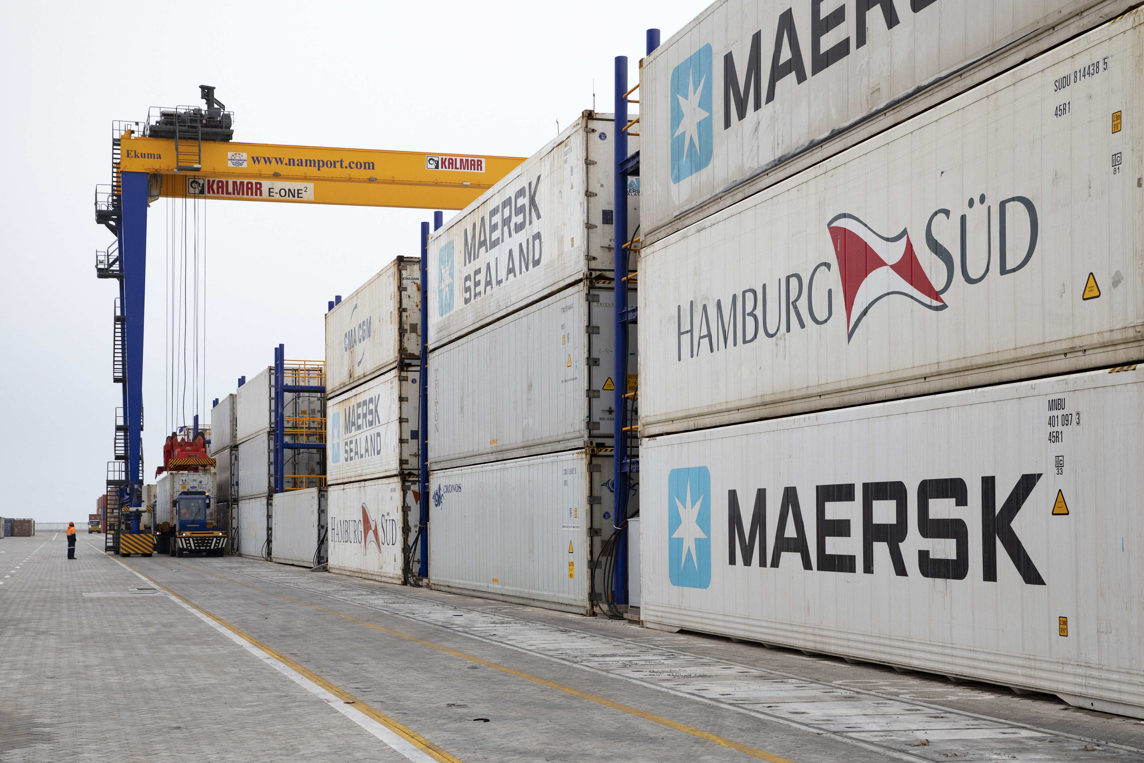 Containers in the port of Walvis Bay in Namibia