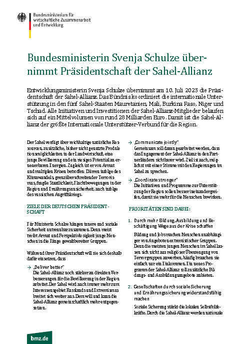 Cover Factsheet Präsidentschaft Sahel-Allianz