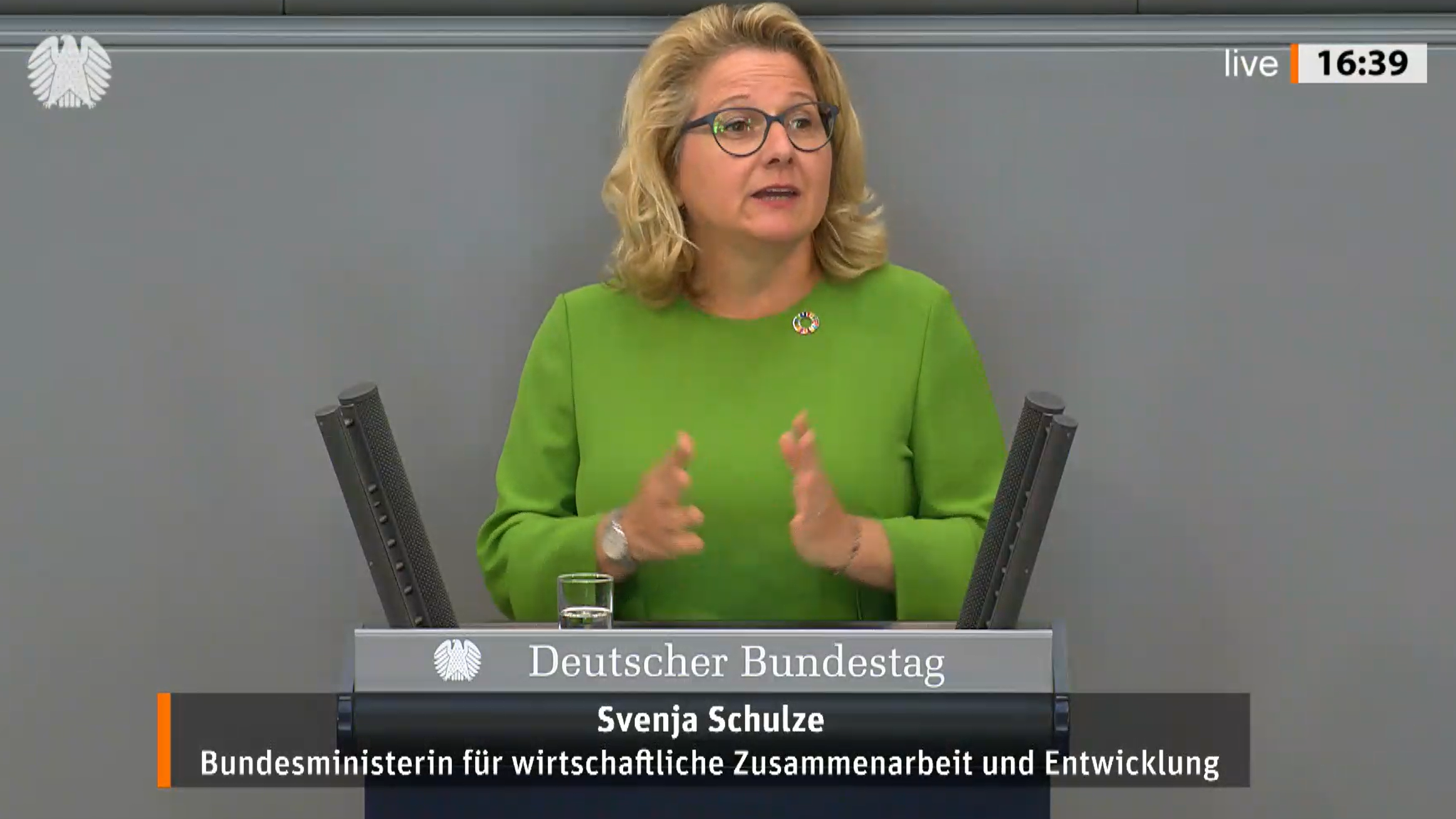 Bundesentwicklungsministerin Svenja Schulze während ihrer Rede vor dem Deutschen Bundestag zum Entwurf des BMZ-Haushalts am 5. September 2023