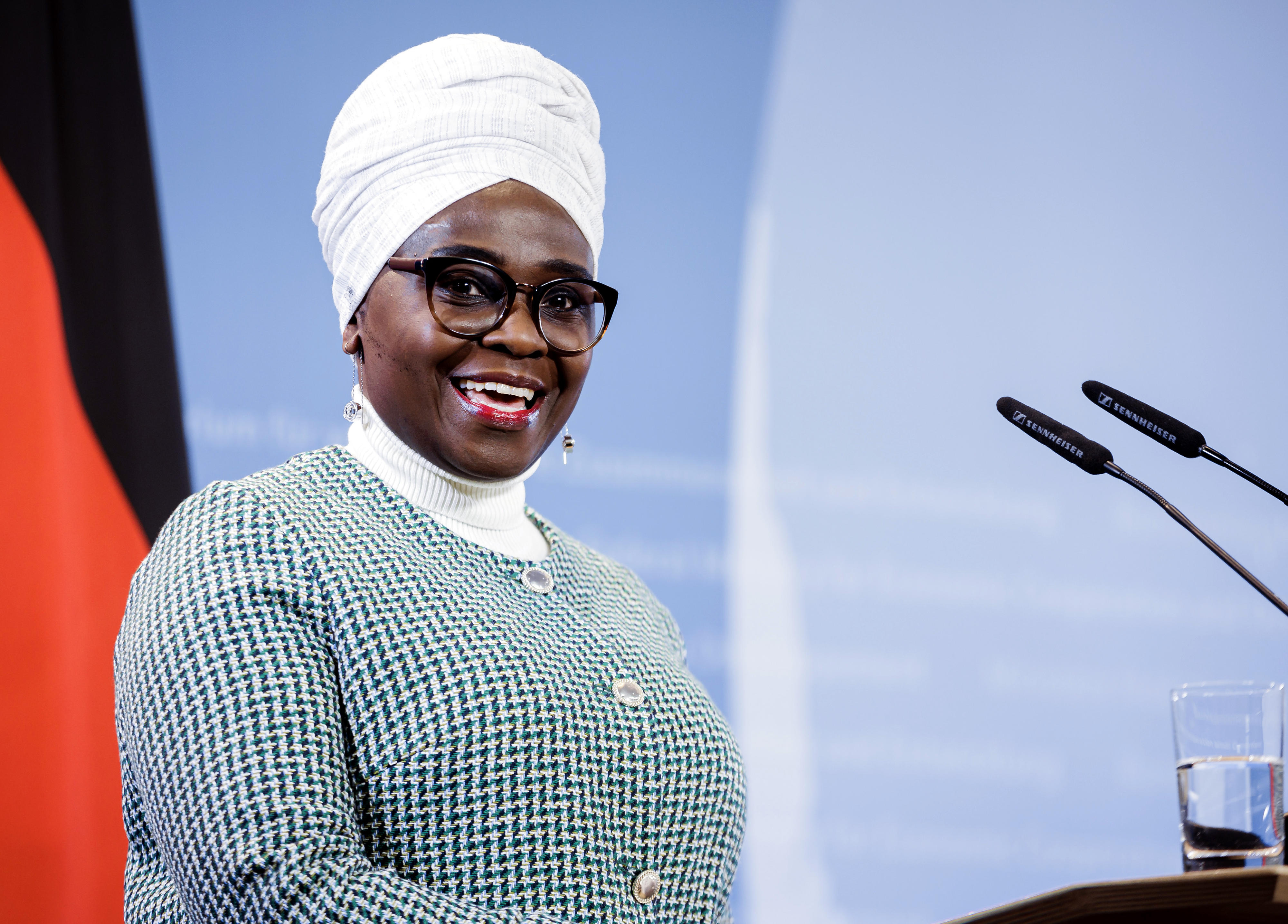 Jennifer Makumbi, a Ugandan-British author, giving her keynote speech