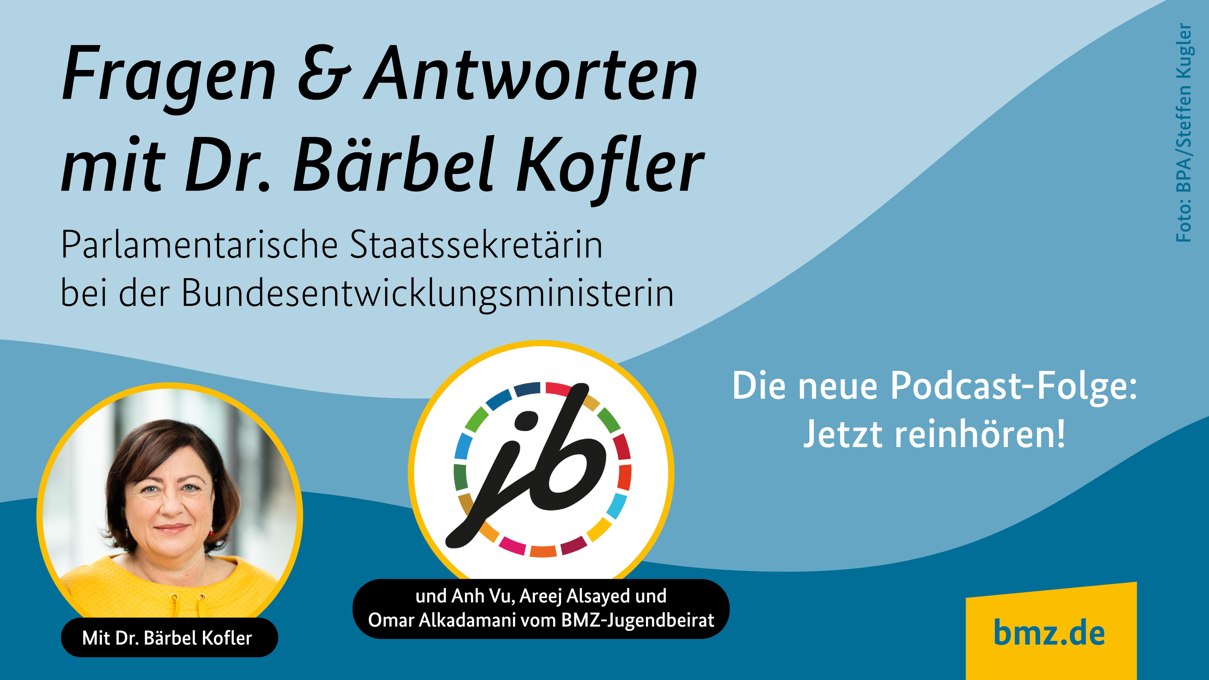 Podcast: Fragen und Antworten mit Dr. Bärbel Kofler, Parlamentarische Staatssekretärin bei der Bundesentwicklulngsministerin und Anh Vu, Areej Alsayed und Omar Alkadamani vom BMZ-Jugendbeirat