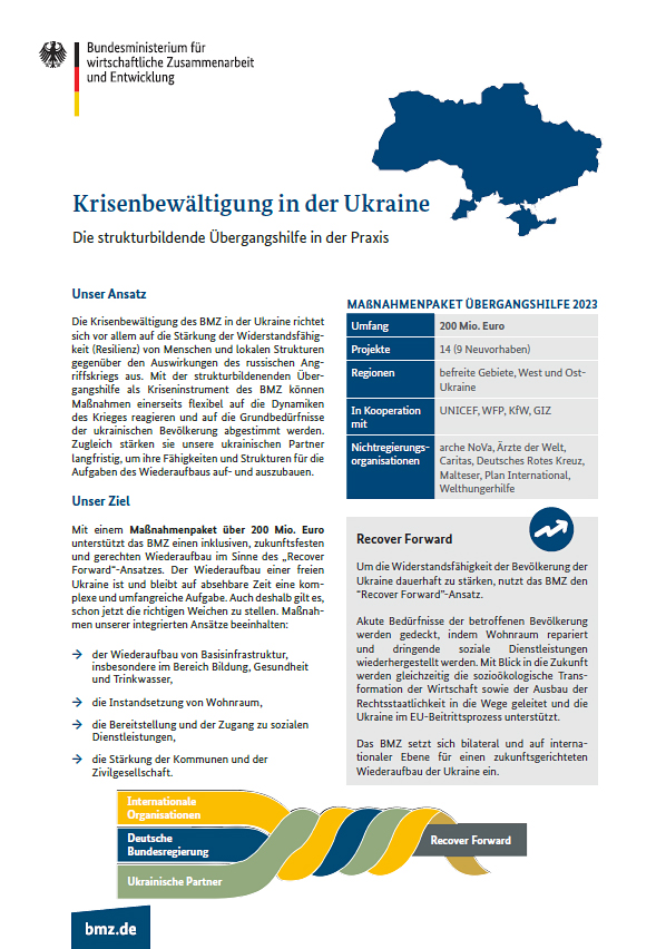 Titelbild des BMZ-Factsheets "Krisenbewältigung in der Ukraine"