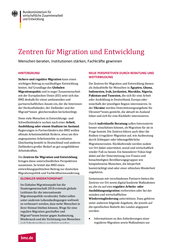 Titelblatt: Zentren für Migration und Entwicklung