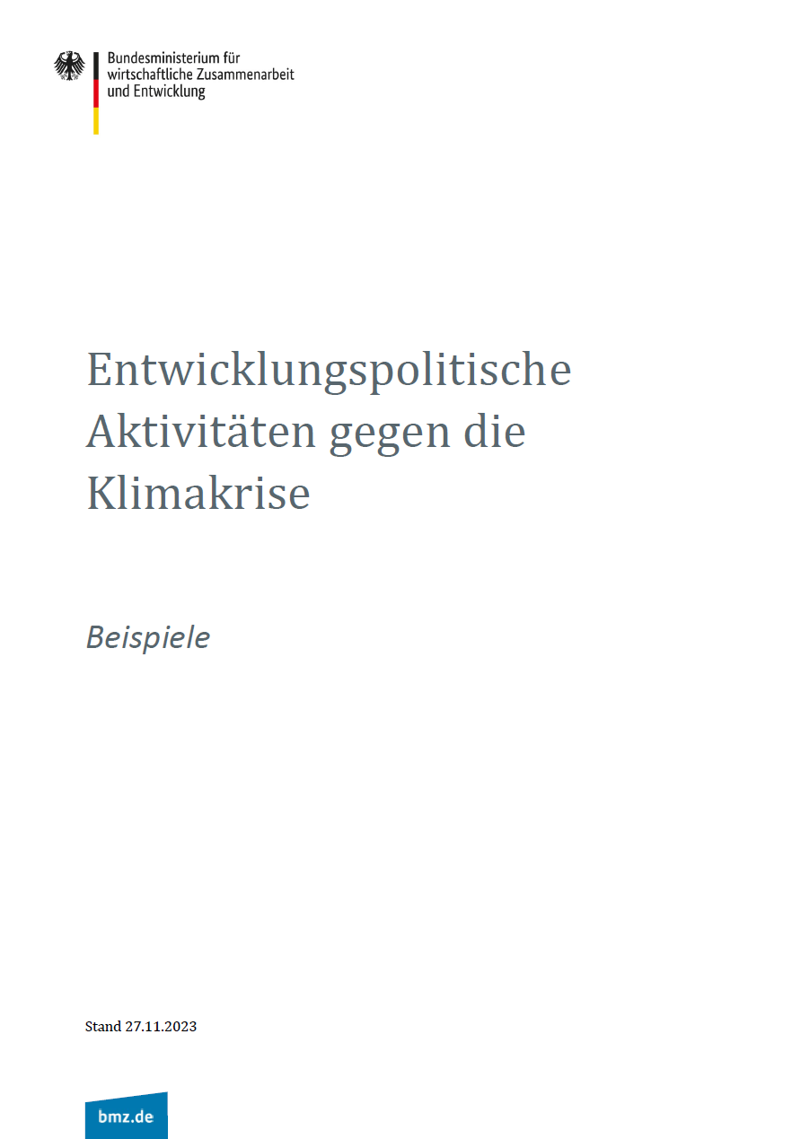 Titelblatt: Entwicklungspolitische Aktivitäten gegen die Klimakrise | Beispiele