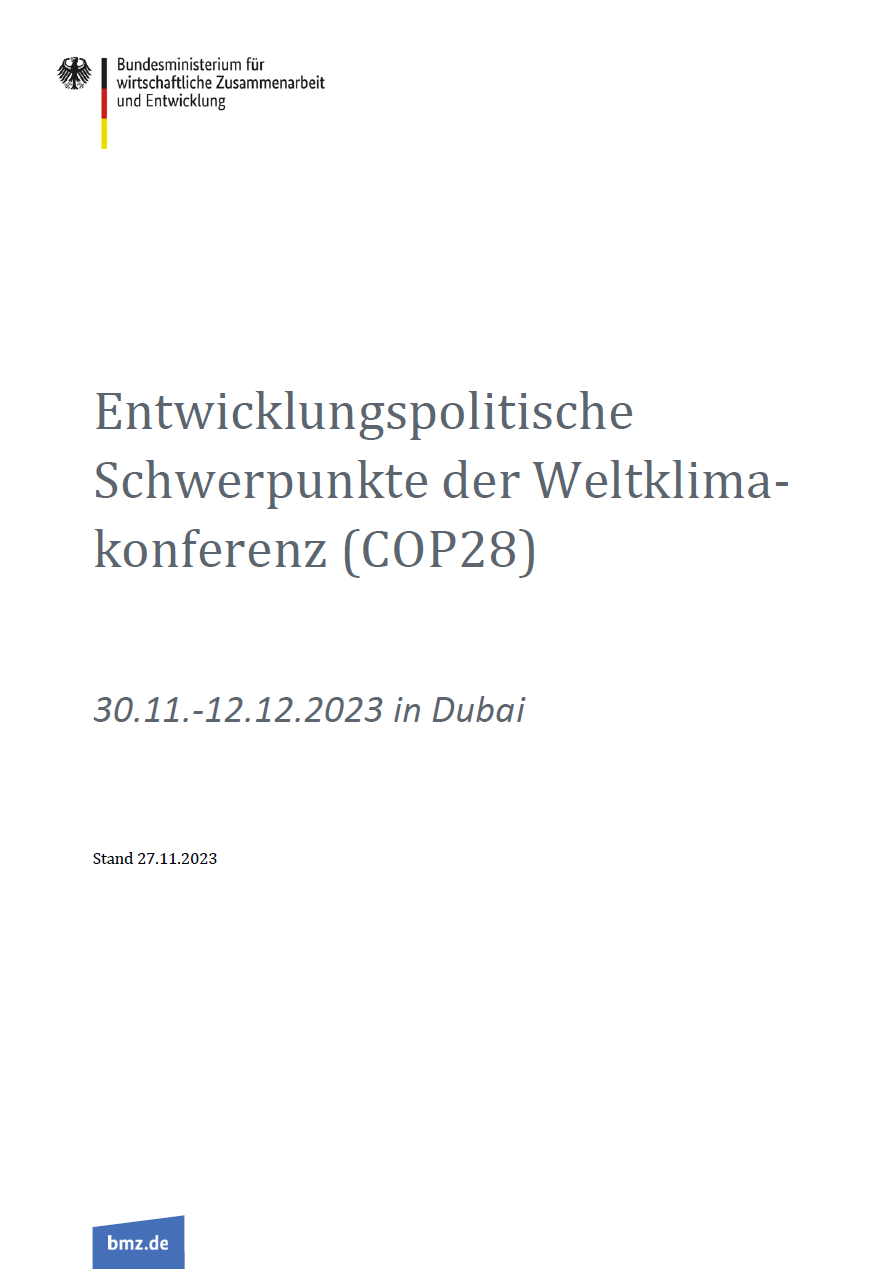 Titelblatt: Entwicklungspolitische Schwerpunkte der Weltklimakonferenz (COP28)