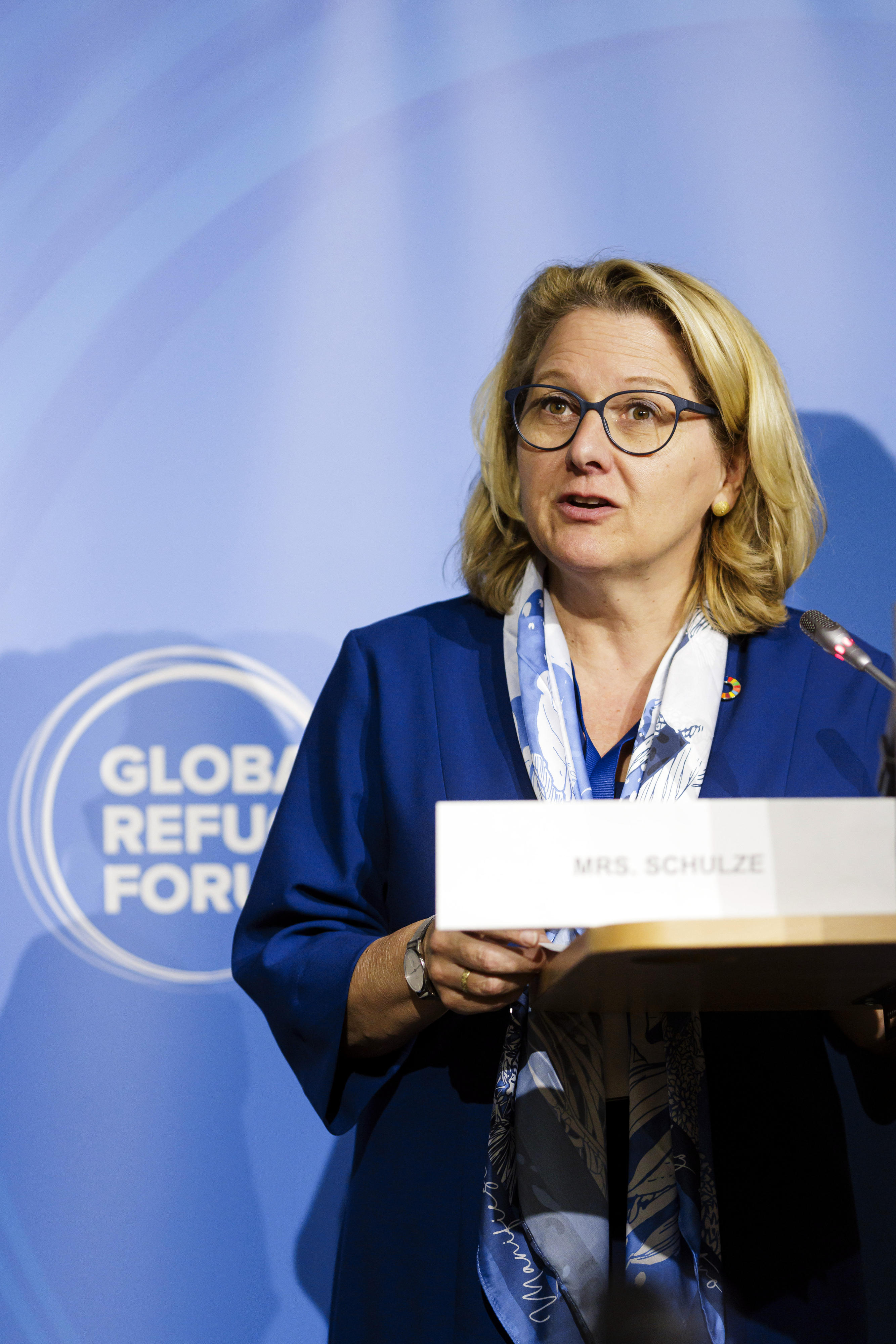 Bundesentwicklungsministerin Svenja Schulze beim Globalen Flüchtlingsforum 2023 in Genf