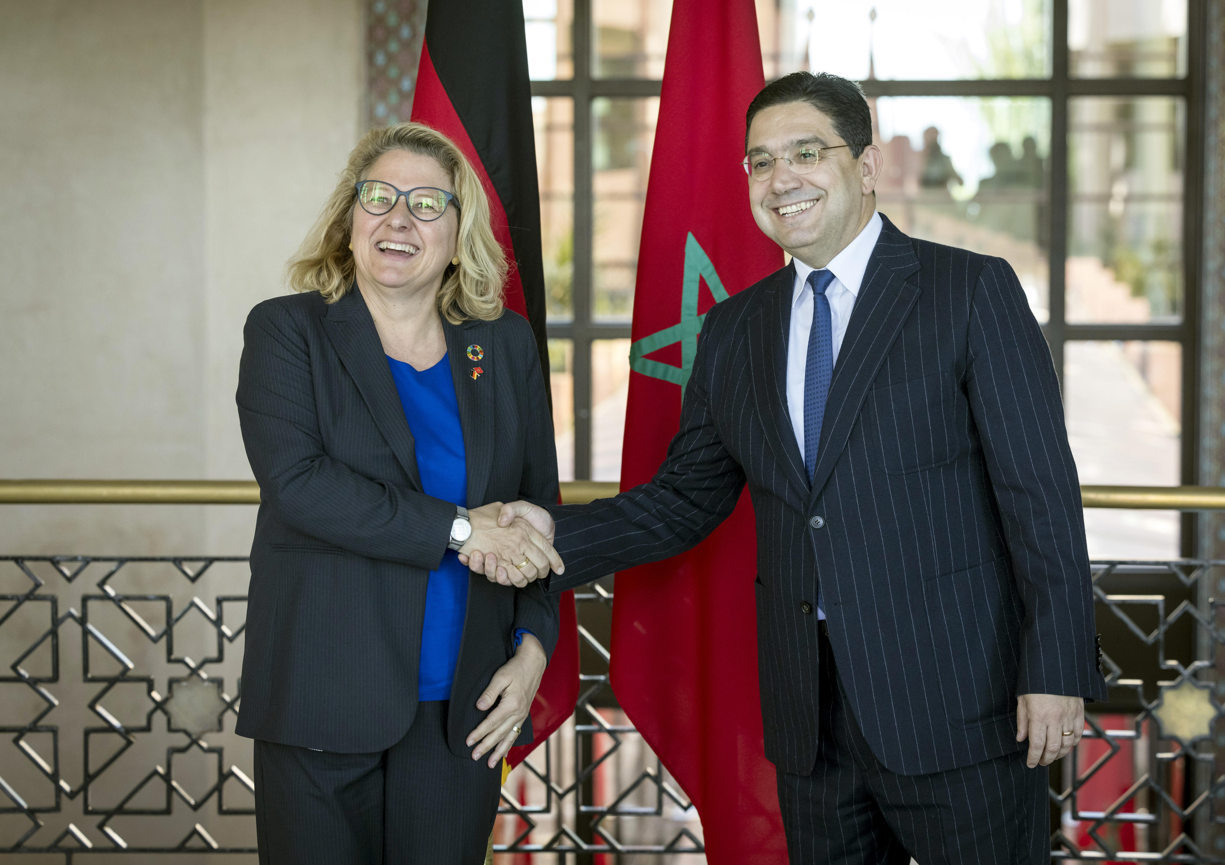 Entwicklungsministerin Svenja Schulze und der marokkanische Außenminister Nasser Bourita bei ihrem Treffen in Rabat