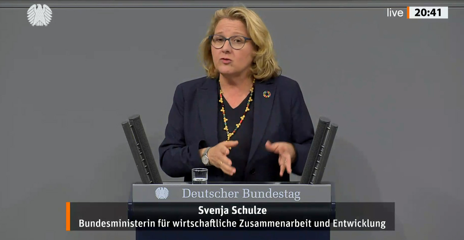 Standbild aus dem Video der Bundestagsrede von Bundesministerin Svenja Schulze am 31. Januar 2024 in Berlin