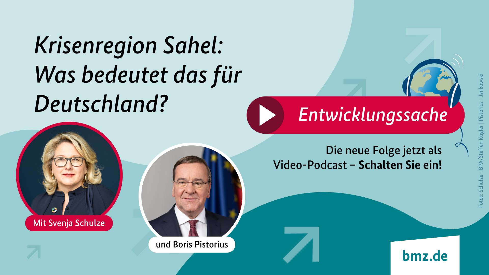 Grafik: Krisenregion Sahel – was bedeutet das für Deutschland? | Entwicklungssache | Schalten Sie ein: die neue Folge als Video-Podcast mit Entwicklungsministerin Svenja Schulze, Verteidigungsminister Boris Pistorius und Moderatorin Liz Shoo. 