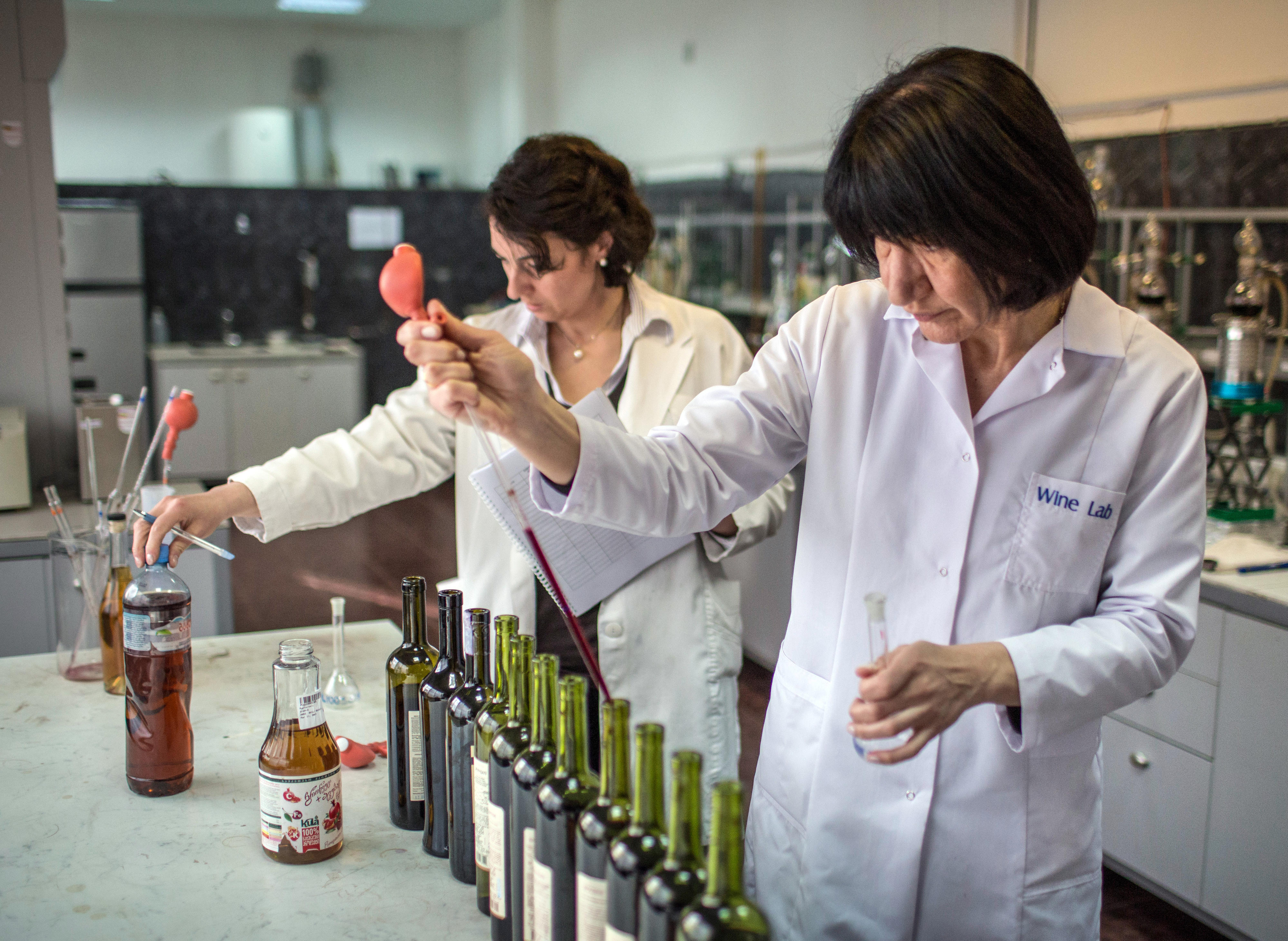 Mitarbeiterinnen eines Weinlabors in Tiflis, Georgien