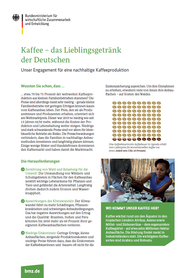 Cover des Facts­heets: Un­ser En­ga­ge­ment für ei­ne nach­hal­ti­ge Kaf­fee­pro­duk­ti­on