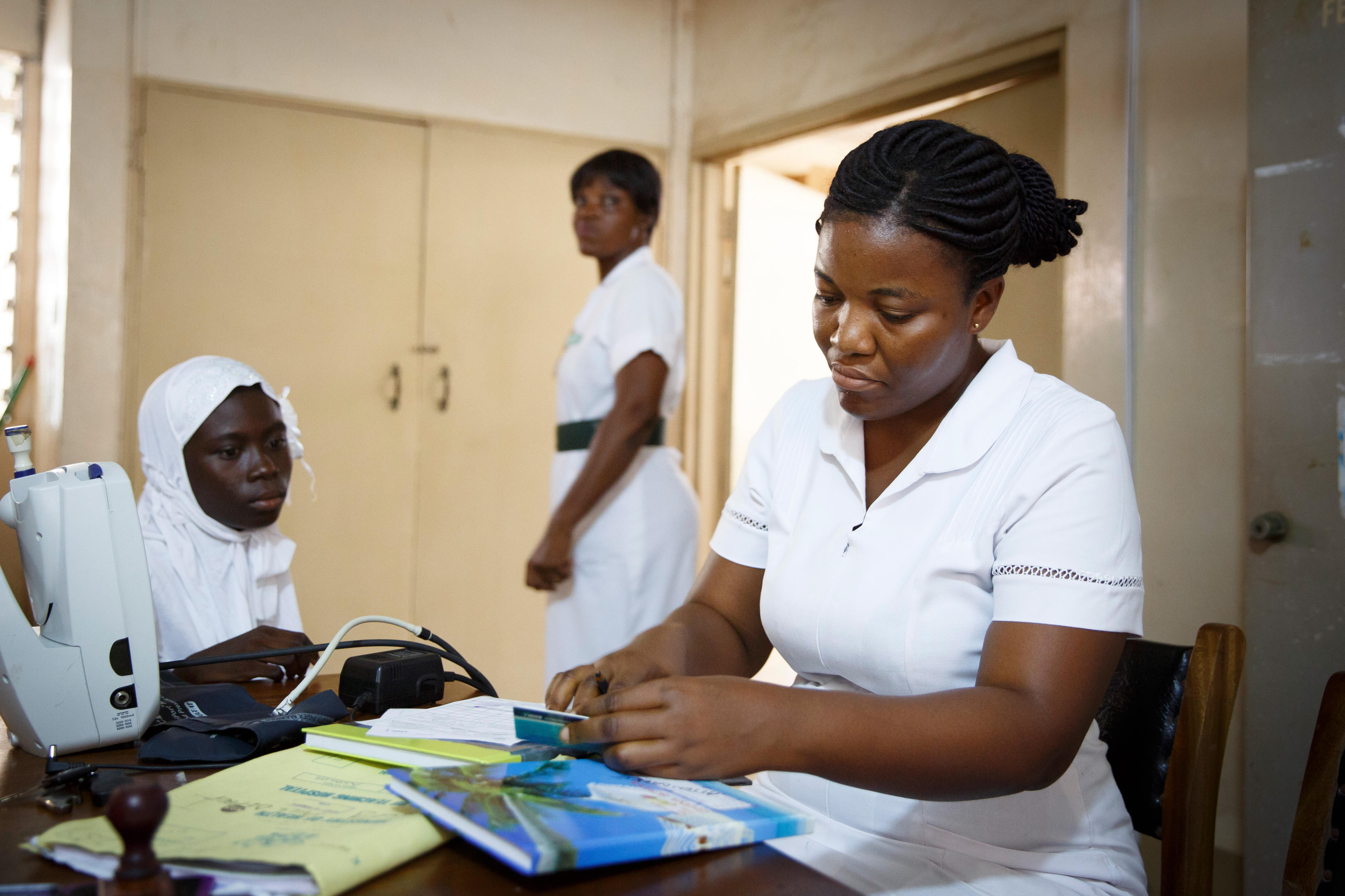 The data of a patient are recorded at the University Hospital in Accra, Ghana.