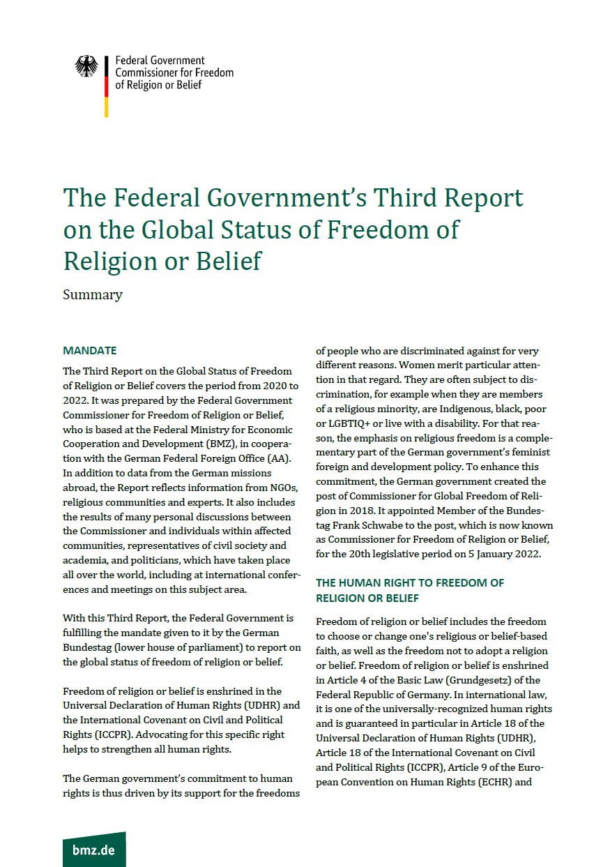 Cover Summary: The Federal Government’s Third Report on the Global Status of Freedom of Religion or Belief