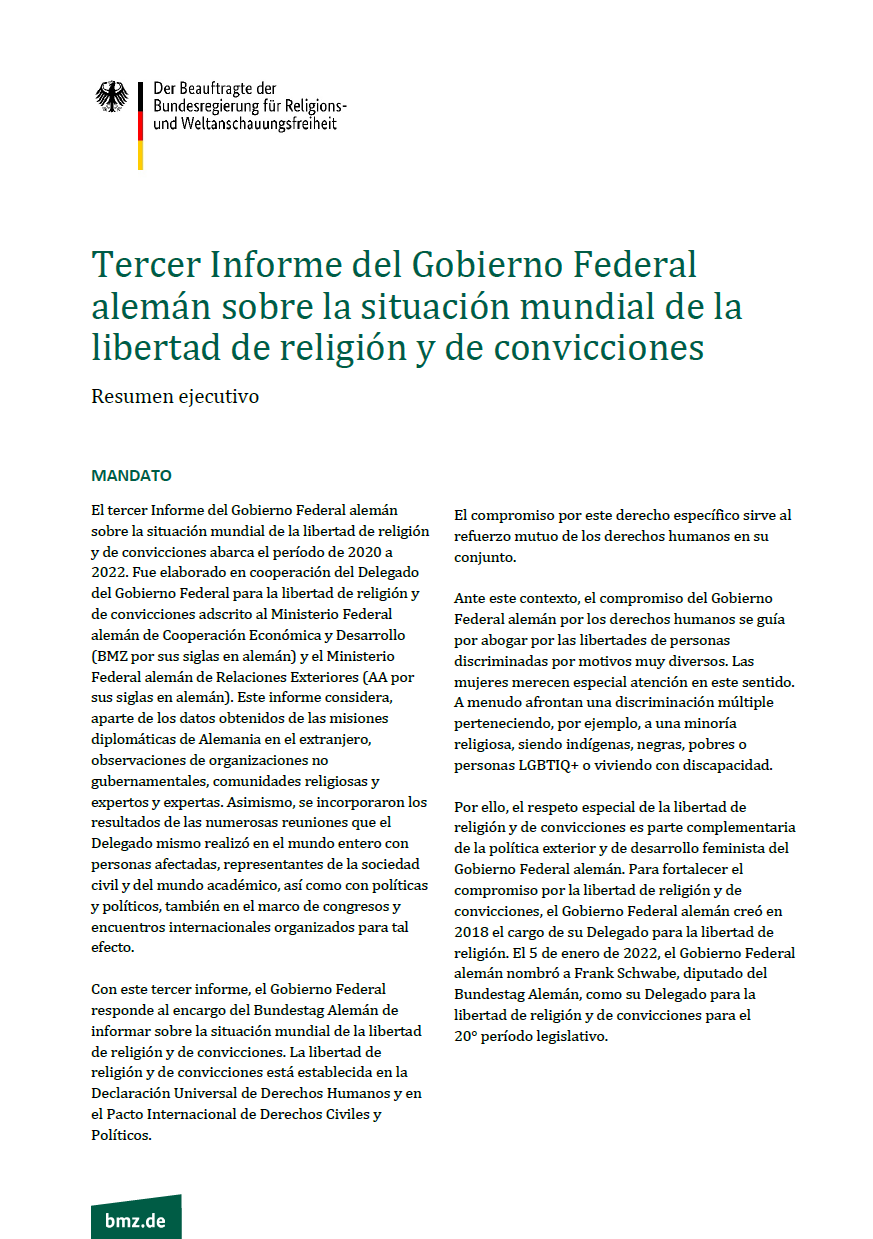 Resumen ejecutivo: Tercer Informe del Gobierno Federal alemán sobre la situación mundial de la libertad de religión y de convicciones